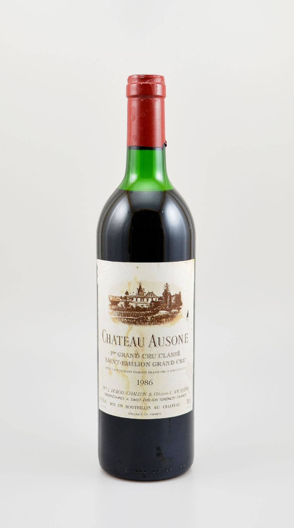 1 Flasche 1986 Chateau Ausone, Saint-Emilion Grand Cru, 1er Grand Cru Classe, ca. 75 cl, 12,5 % Vol., Füllstand: ca. upper mid shoulder, Etikett l. ...