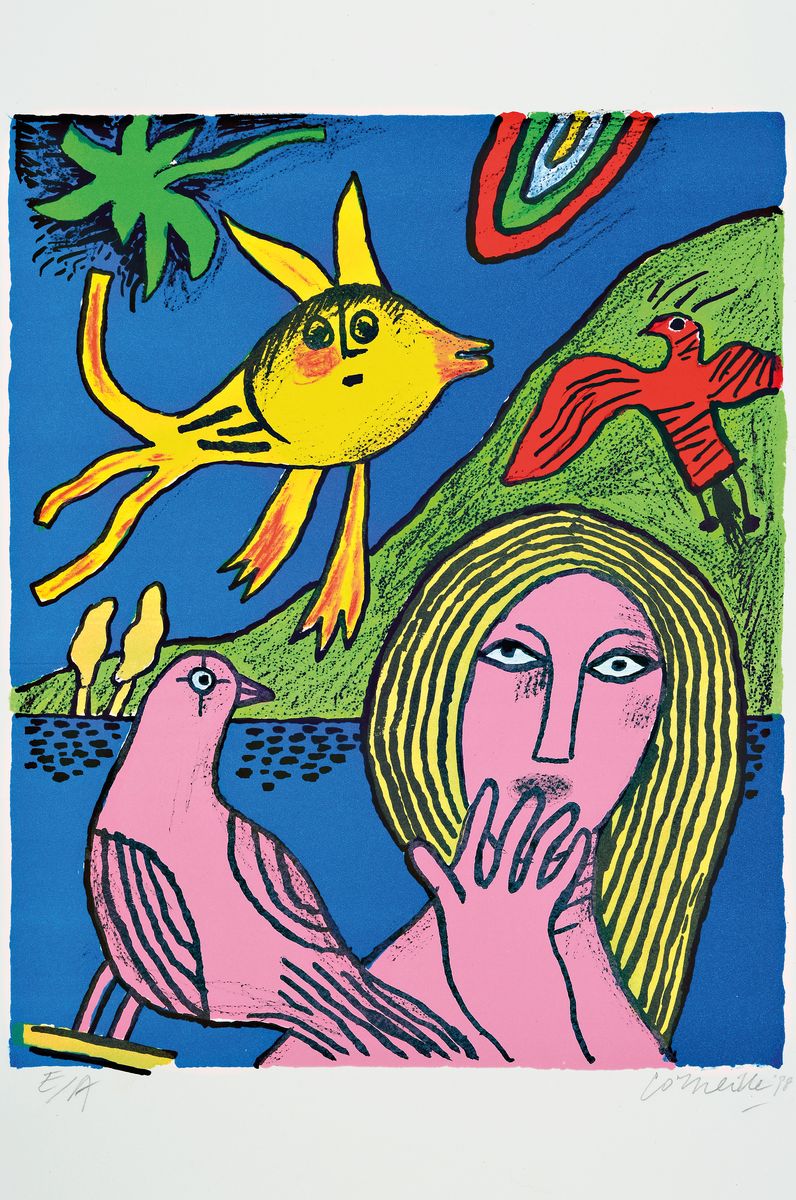 Detail b: Corneille, 1922-2010, drei Farblithographien, alle handsigniert, alle bez. e.a., Blattgr. ca. 40x30cm, 43x35cm, 50x40cm