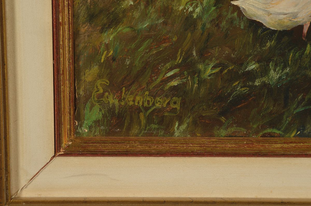 Detail a: Felix Eulenburg, 1881 Greifswald-1909 Berlin , Studium an den Akademien Düsseldorf und Berlin, hier: Enten am Wasser, Öl/Malkarton, links unten ...