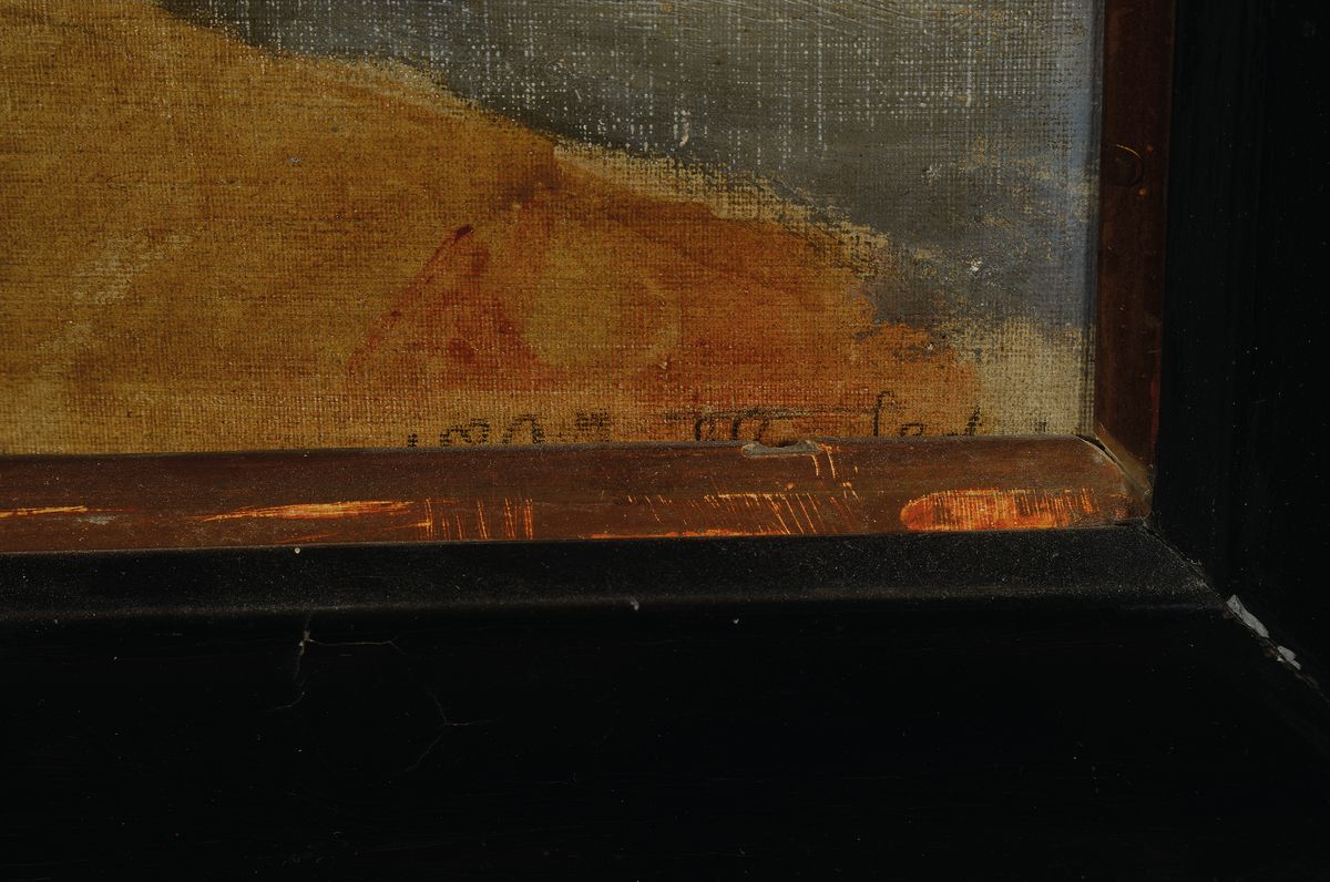 Detail a: Emanuel Wieland, 1863-1922, Felsige Küste, im Hintergrund ein Segelboot, Abendstimmung, Öl/Malkarton, rechts unten datiert Sept. 1897, rückseitig ...