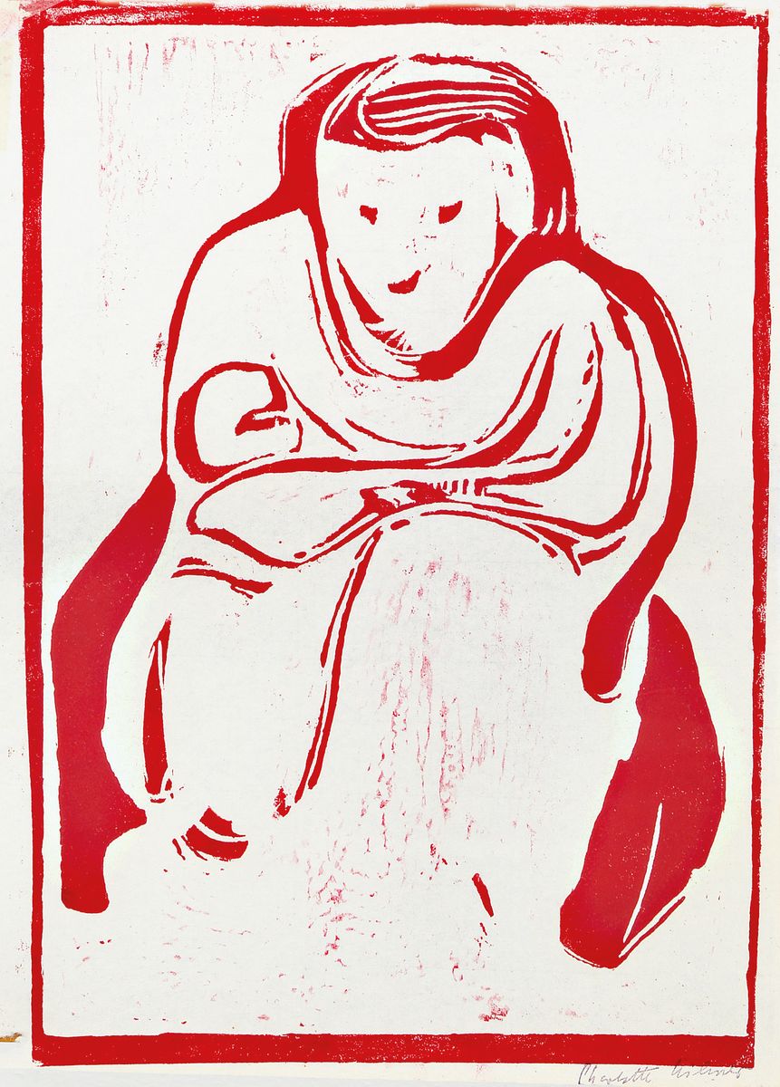Charlotte Hilmer, 1909-1958 Hamburg, Holzschnitt auf Büttenpapier, handsigniert, kleine Fehlstelle an der linken unteren Ecke, ca. 46x36cm, u.Gl., ...