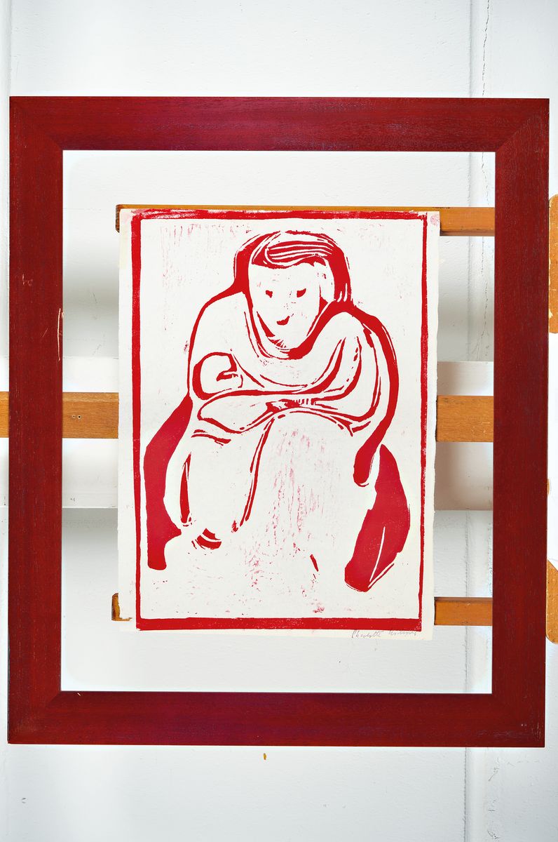 Detail k: Charlotte Hilmer, 1909-1958 Hamburg, Holzschnitt auf Büttenpapier, handsigniert, kleine Fehlstelle an der linken unteren Ecke, ca. 46x36cm, u.Gl., ...