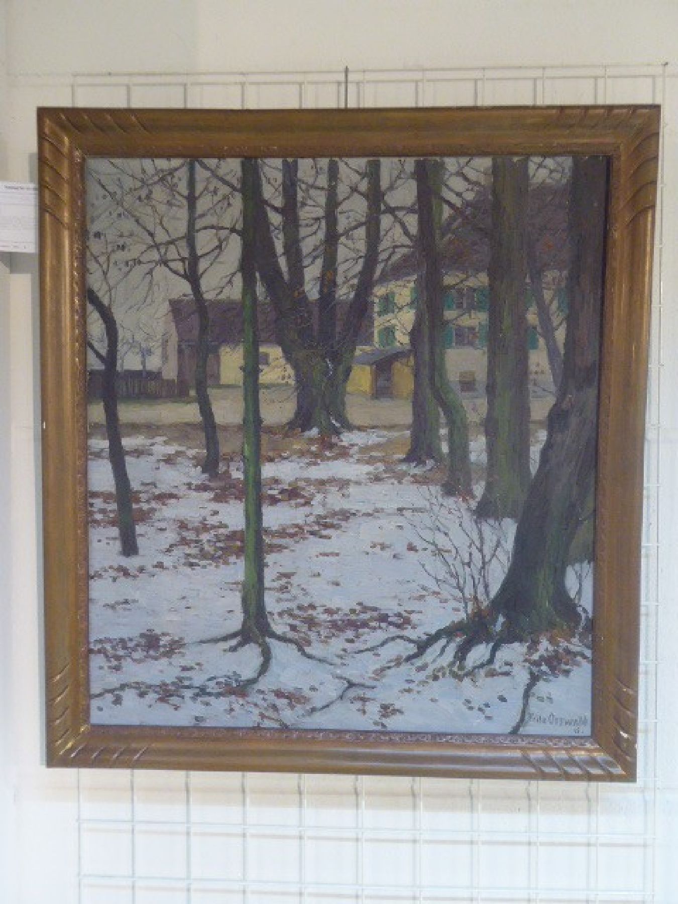 Detail d: Fritz Osswald, 1878 Zürich-1966 Starnberg, Jagdhaus und Restaurant Aumeister im Englischen Garten München, Blick durch die verschneiten Bäume, ...