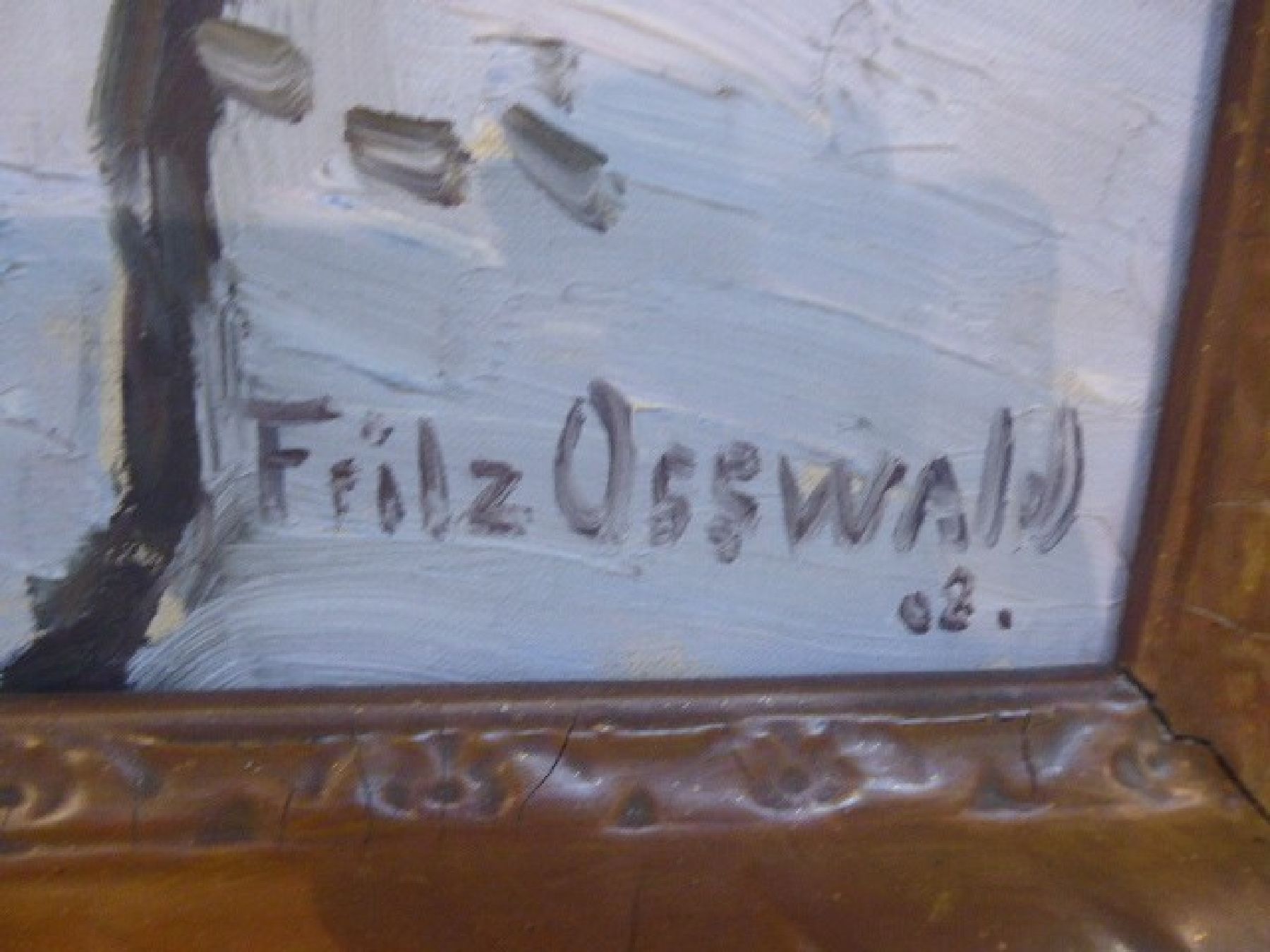 Detail e: Fritz Osswald, 1878 Zürich-1966 Starnberg, Jagdhaus und Restaurant Aumeister im Englischen Garten München, Blick durch die verschneiten Bäume, ...