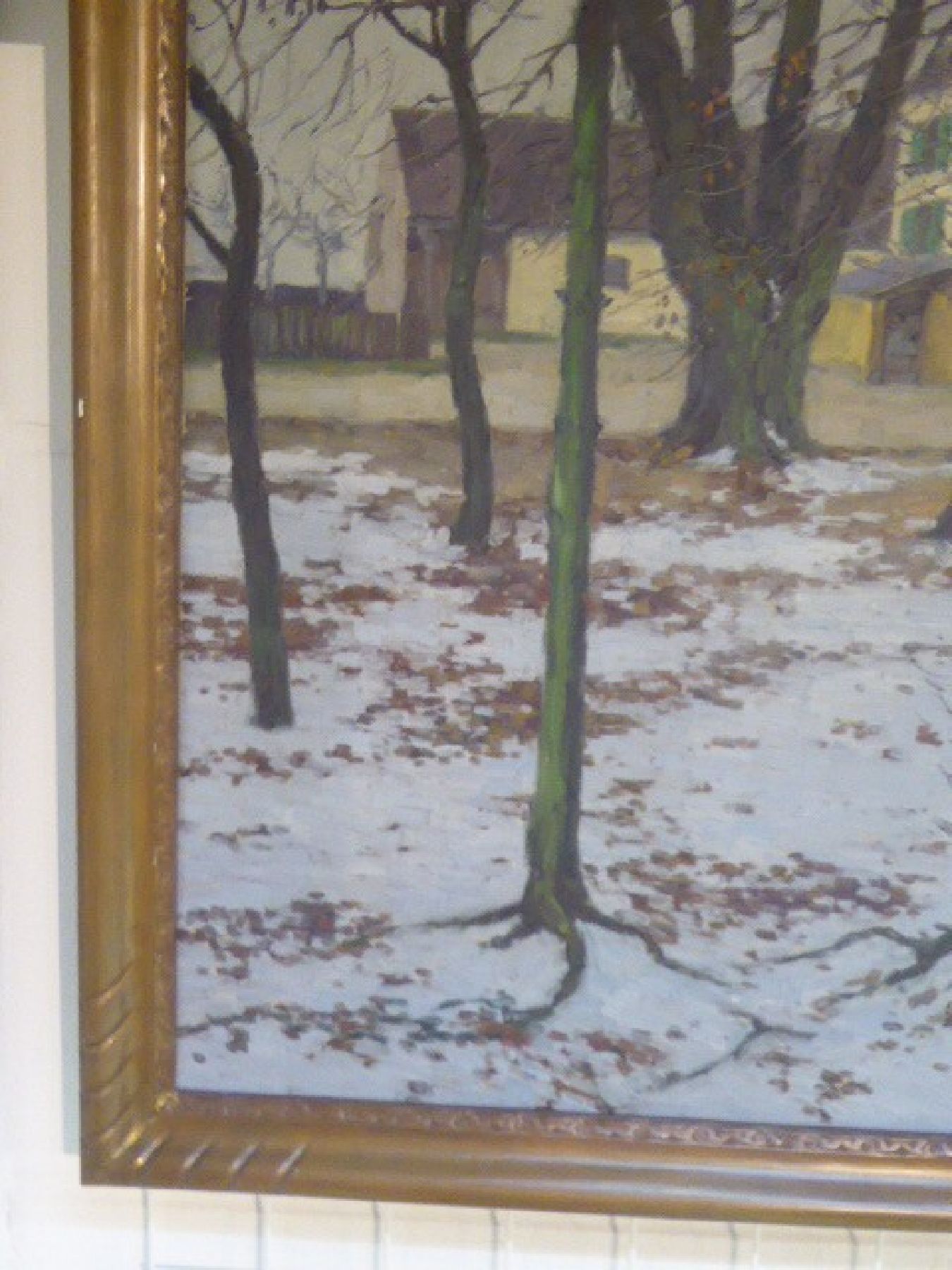 Detail g: Fritz Osswald, 1878 Zürich-1966 Starnberg, Jagdhaus und Restaurant Aumeister im Englischen Garten München, Blick durch die verschneiten Bäume, ...