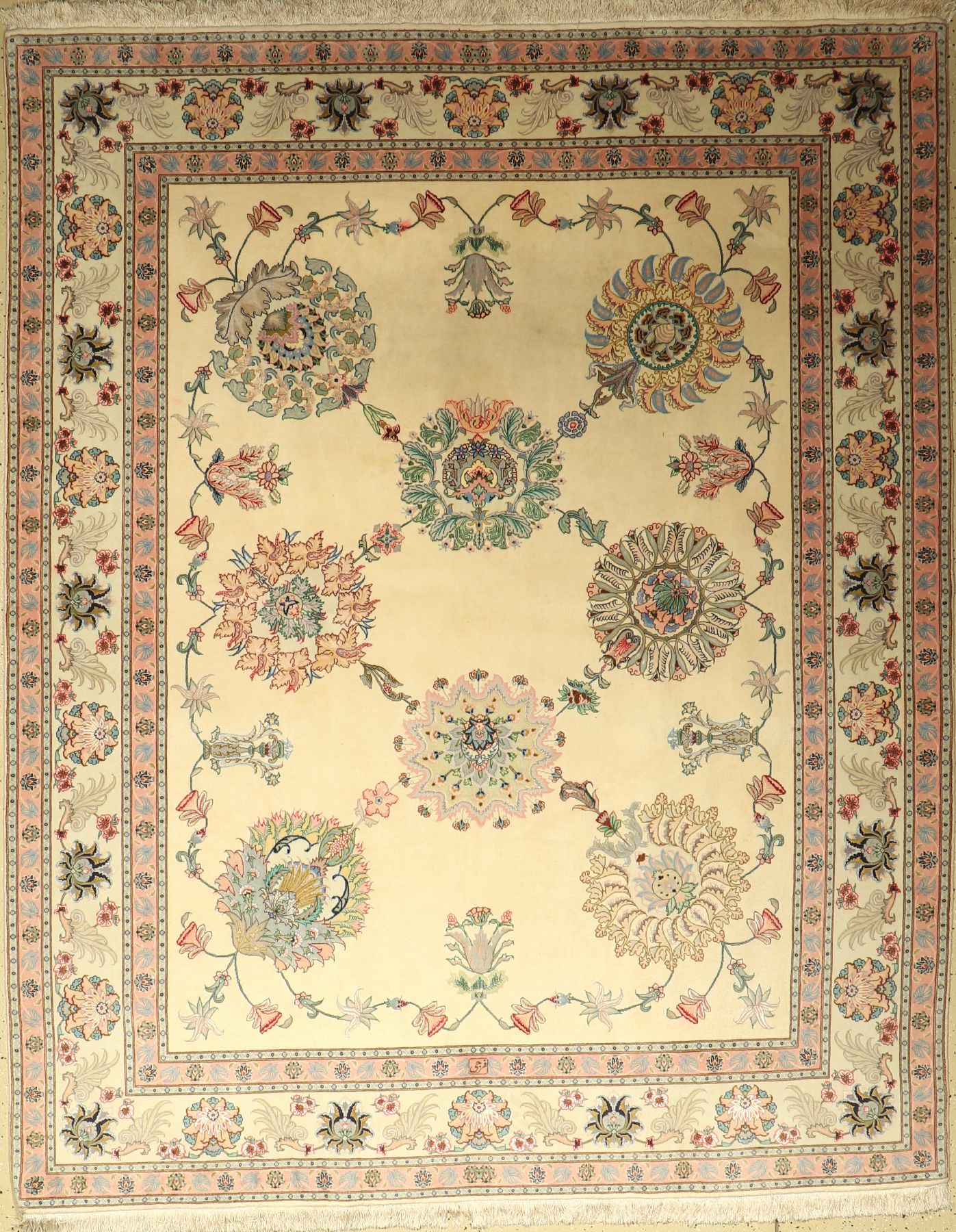 Täbriz fein 60 raj, Persien, ca. 40 Jahre, Korkwolle mit und auf Seide, ca. 250 x 200 cm,EHZ: 2(Reinigungsbedürdig)