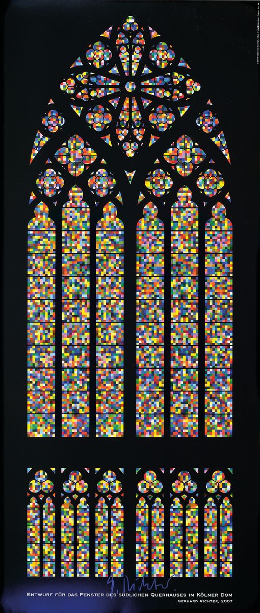 Gerhard Richter, geb. 1932, "Domfenster", Offset-Lithografie auf Hochglanzpapier, handsign., ca. 100x43 cm