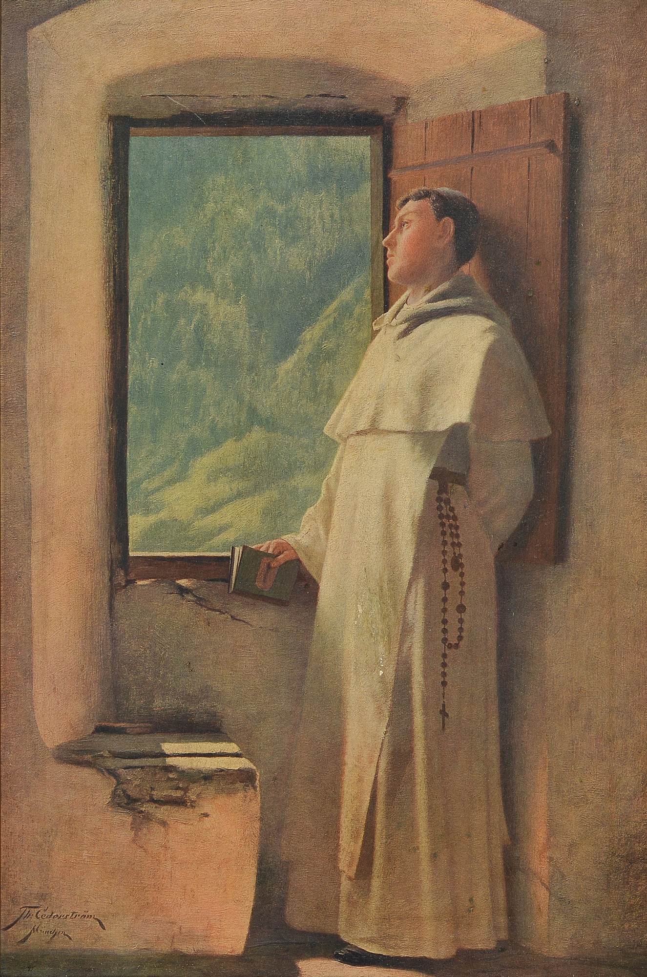 Detail b: Thure Nikolaus Cederström, 1843-1924, 2 Porträts: Mönch am Fenster, Nonne beim Geigenspiel, beide Öl/Lwd, signiert und bez.: München, je ca. ...