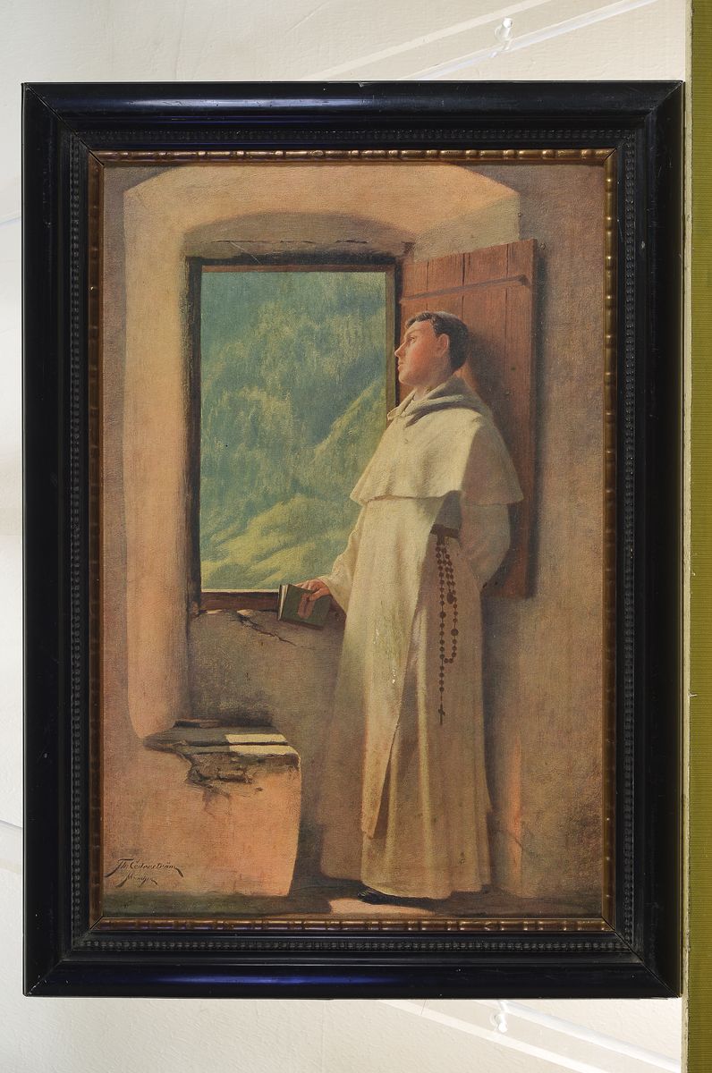 Detail m: Thure Nikolaus Cederström, 1843-1924, 2 Porträts: Mönch am Fenster, Nonne beim Geigenspiel, beide Öl/Lwd, signiert und bez.: München, je ca. ...