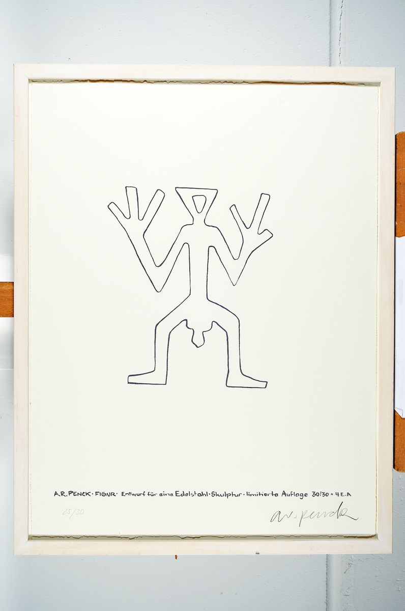 Detail k: A.R. Penck, 1939-2017, Siebdruck, Figur - Entwurf für eine Edelstahl Skulptur - limitierte Auflage 30 + 30 + 4 E.A., hier num. 25/30 und ...