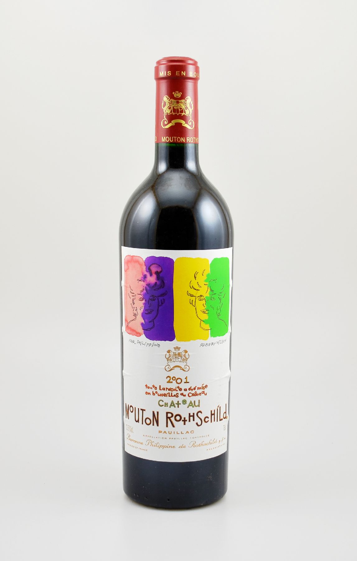 1 Flasche 2001 Chateau Mouton Rothschild, Pauillac, Premier Grand Cru Classe, 75 cl, 12,5 % Vol., Füllstand: into neck, hervorragender ...