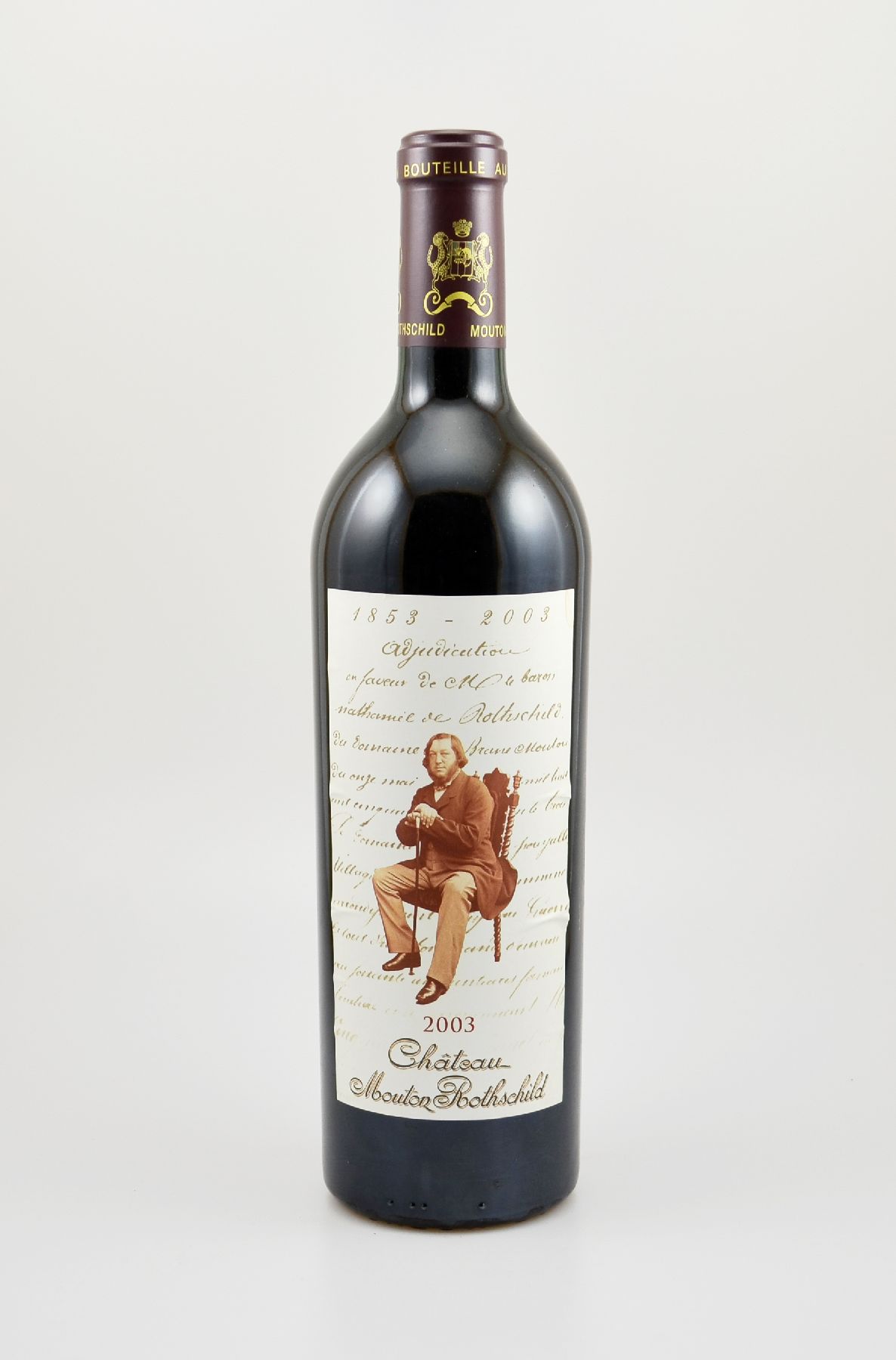 1 Flasche 2003 Chateau Mouton Rothschild, Pauillac, Premier Grand Cru Classe, 75 cl, 13 % Vol., Füllstand: ca. high fill, Rückenetikett l. besch., ...
