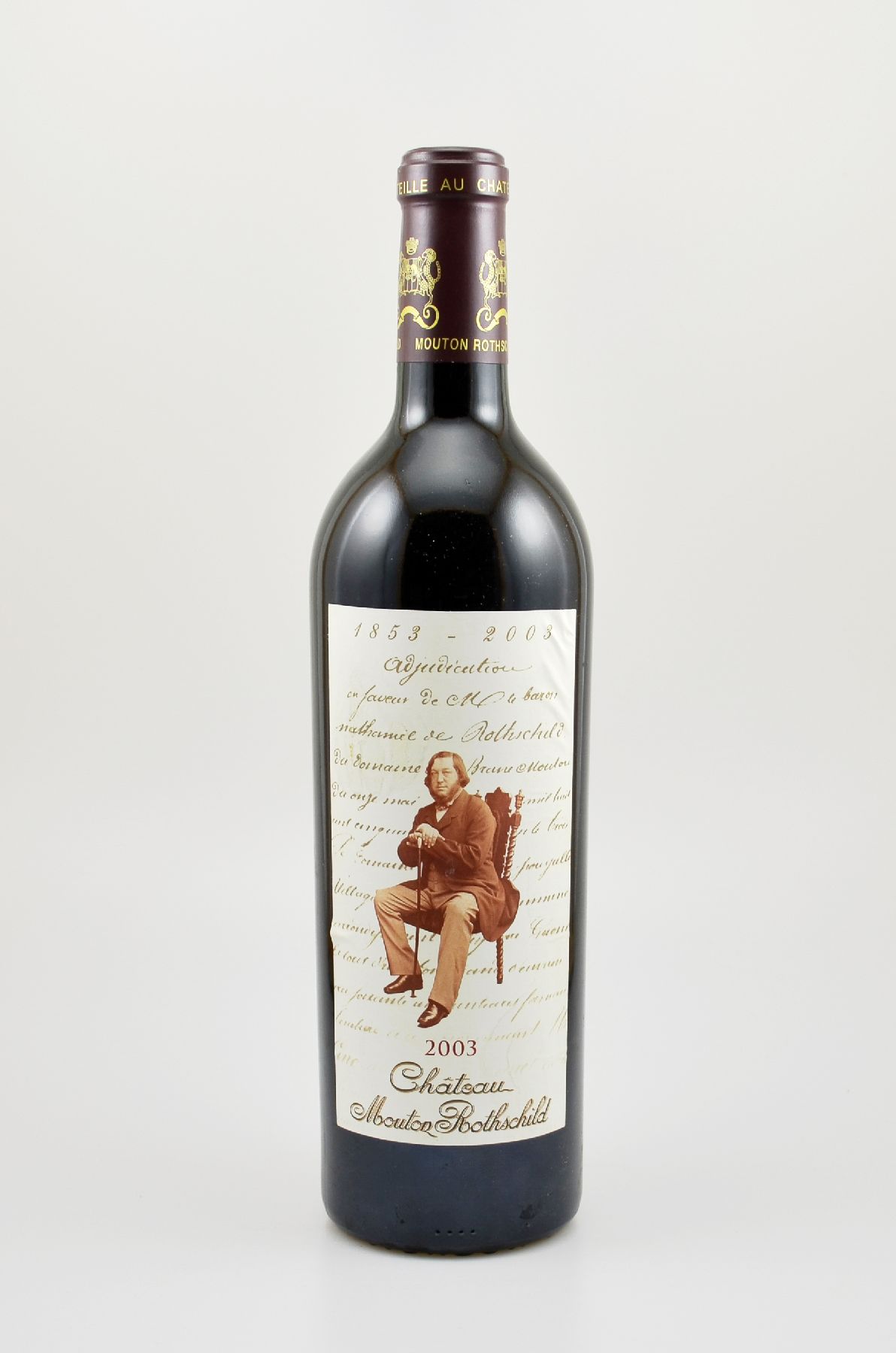 1 Flasche 2003 Chateau Mouton Rothschild, Pauillac, Premier Grand Cru Classe, 75 cl, 13 % Vol., Füllstand: ca. high fill, Etikett l. beschmutzt, ...