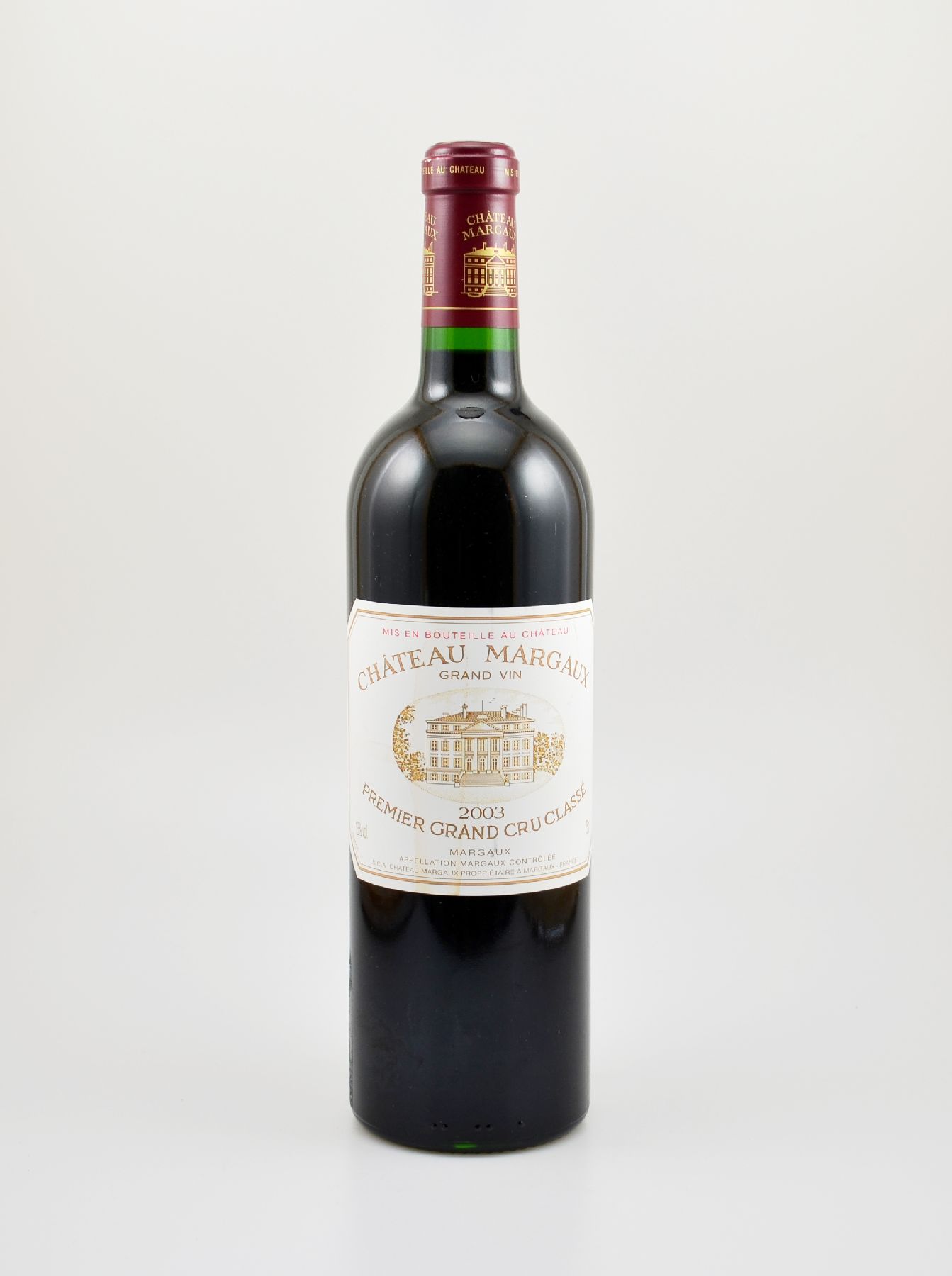 1 Flasche 2003 Chateau Margaux, Margaux, Premier Grand Cru Classe, 75 cl, 13 % Vol., Füllstand: into neck, Etikett l. beschmutzt, unverkostet, 98 ...