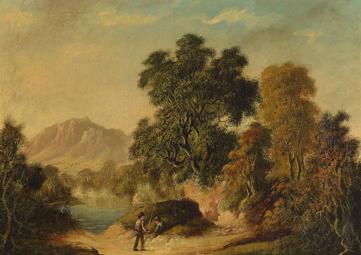James Hall Nasmyth, 1808-1890, 2 Gegenstücke: Landschaften mit Personen, Öl/Lwd, rückseitig signiert, je ca. 23x32cm, R. ca. 39x48cm