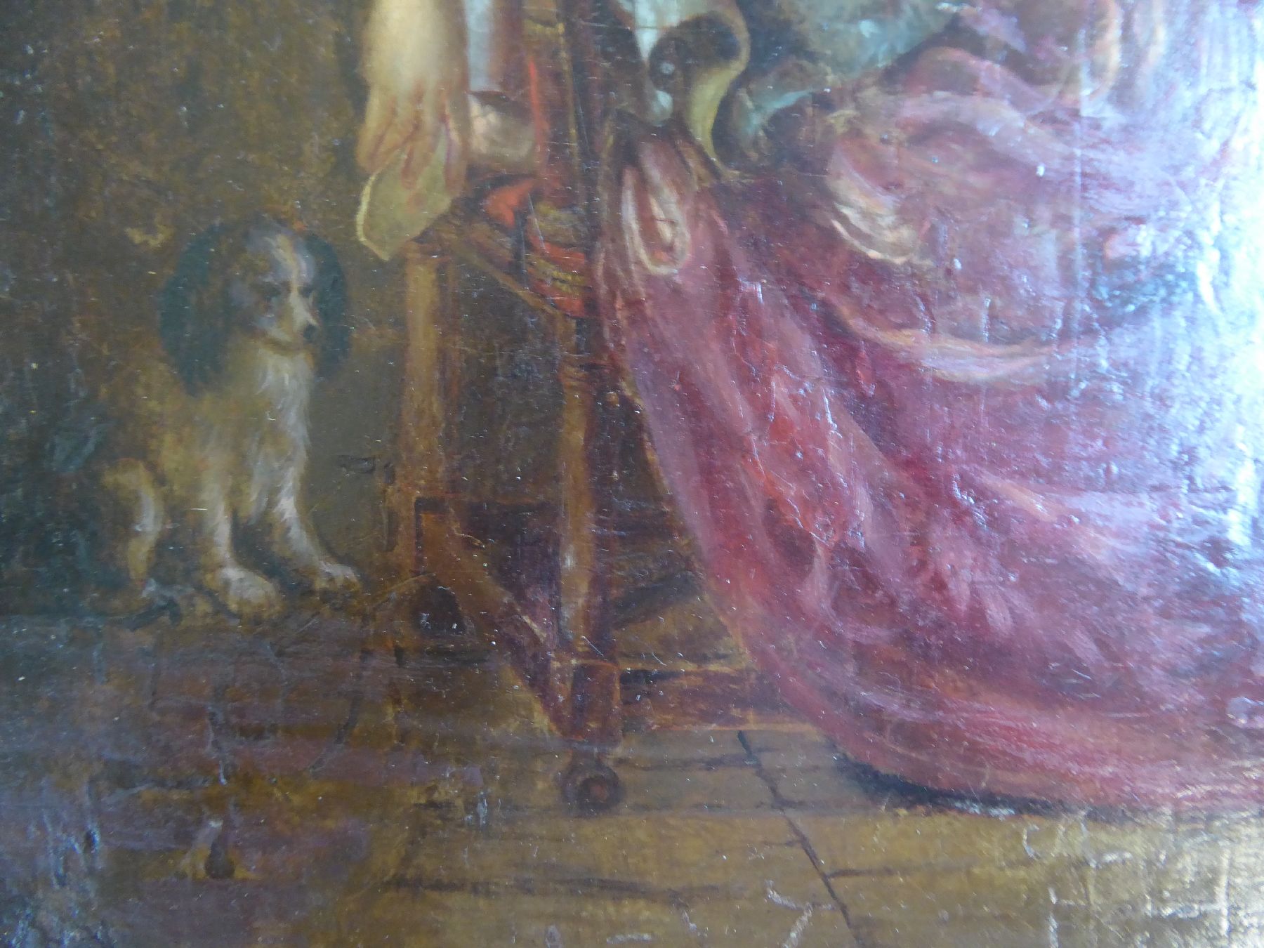 Detail c: Unbekannter Künstler, Niederlande, frühes 19. Jh., Junge Frau bei der Wahrsagerin, Öl/Holz, altersbedingt krakeliert, ca. 33x27cm, R. ca. 50x44cm