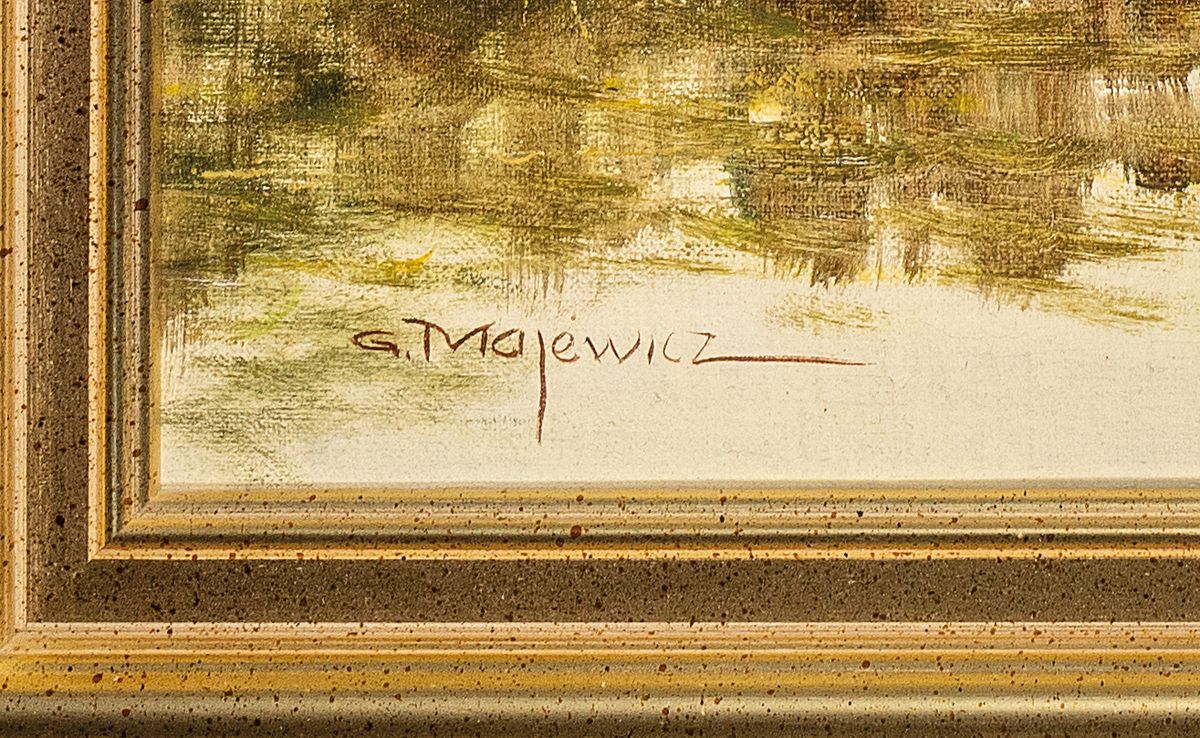 Detail a: Georg Majewicz, 1897 Polkwitz-1965 Münchberg, bekannter deutscher Tier- und Landschaftsmaler, war tätig in Berlin, hier: auffliegende Enten über ...