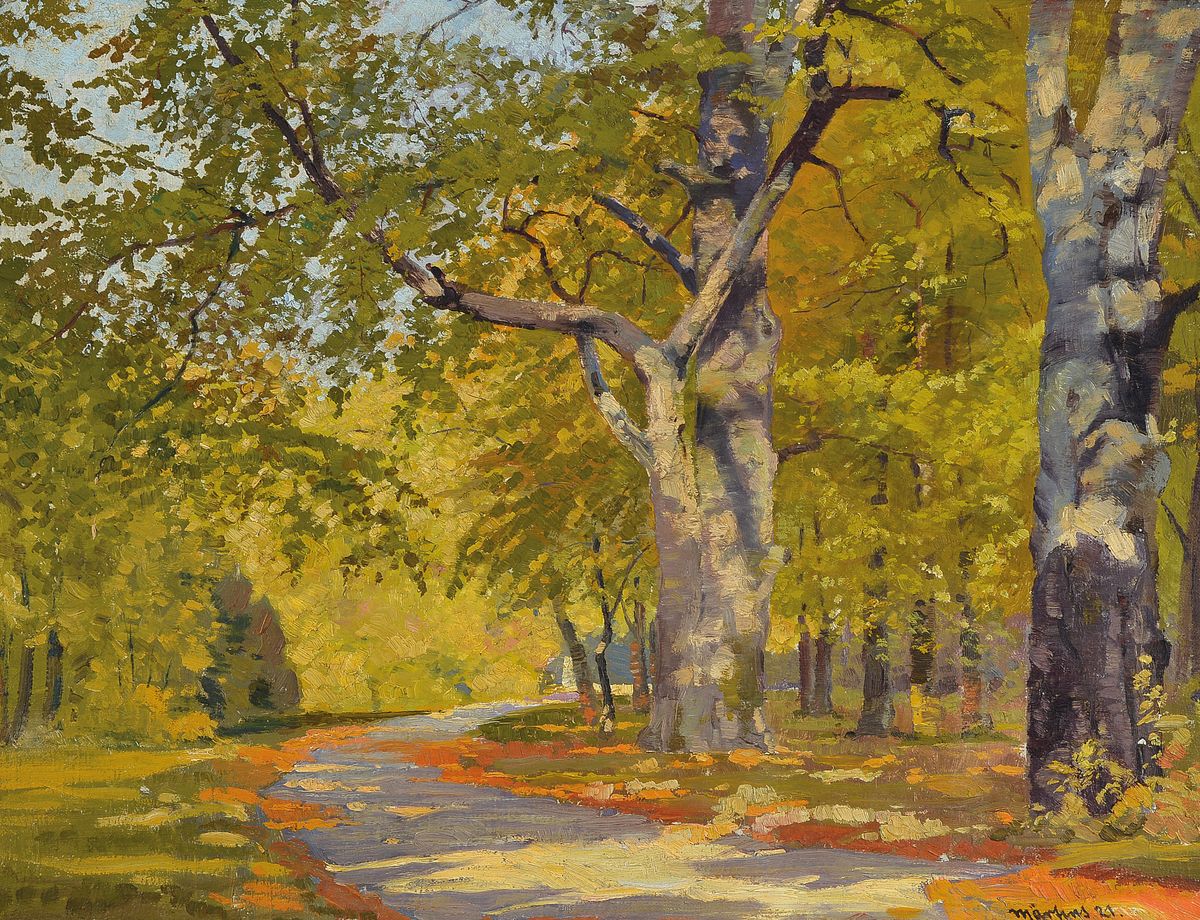Max Maertens, 1887 Braunschweig-1970 Gstadt am Chiemsee, "Spätsommer im Englischen Garten", Öl/Lwd, restauriert, rechts unten signiert u. ...
