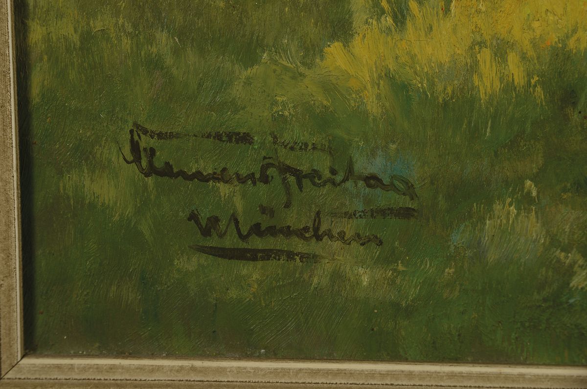 Detail a: Clemens Freitag, 1883-1969, Wiesenlandschaft mit Baum bestandenem Bachlauf, Öl/Lwd, links unten signiert und bez. München, ca. 70x80cm/88x98cm, R.