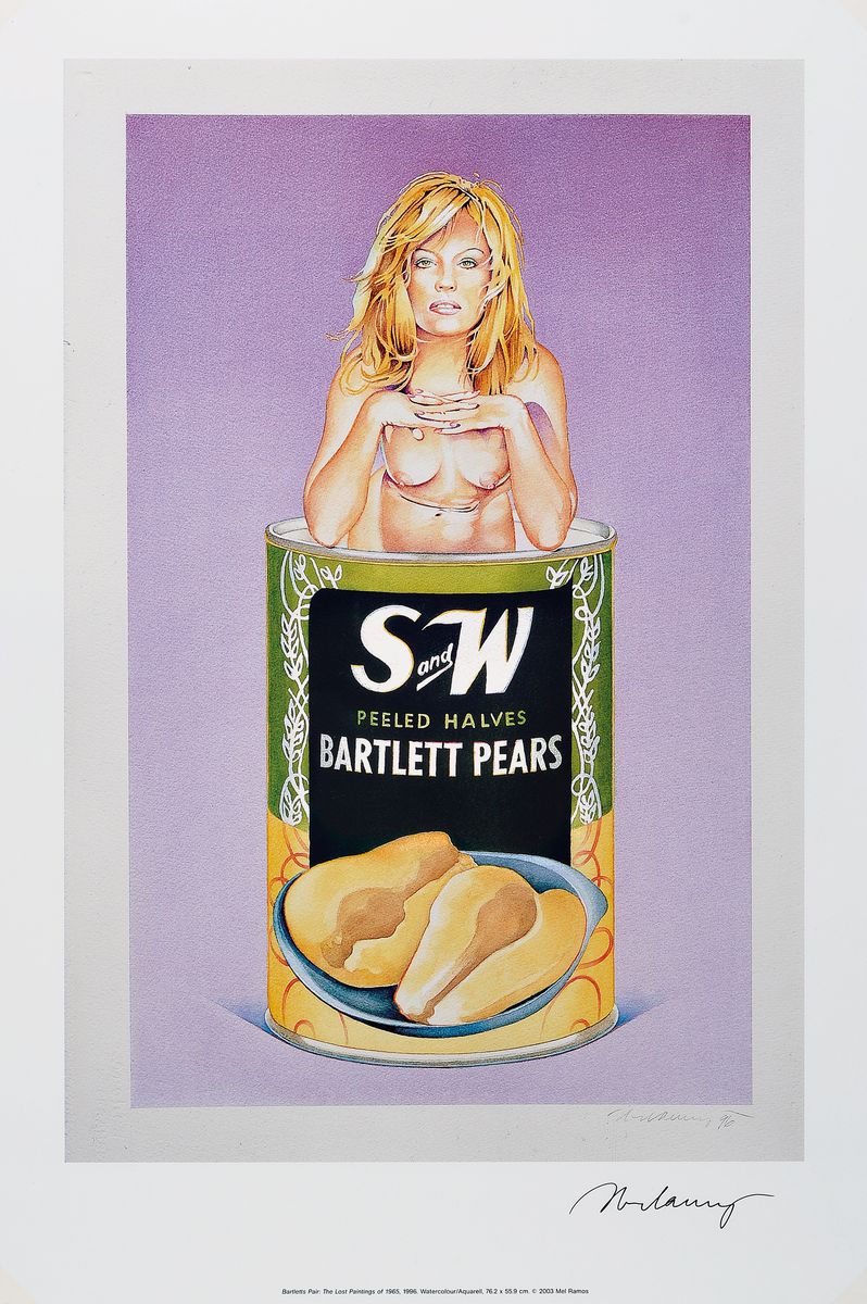 Mel Ramos, 1936-2018, Bartlett Pears, offsetlitho von 2004, handsign., zwischen doppelten Plexiglas gerahmt, Motiv ca. 57x38,5 cm, gesamt ca. 71x52 cm