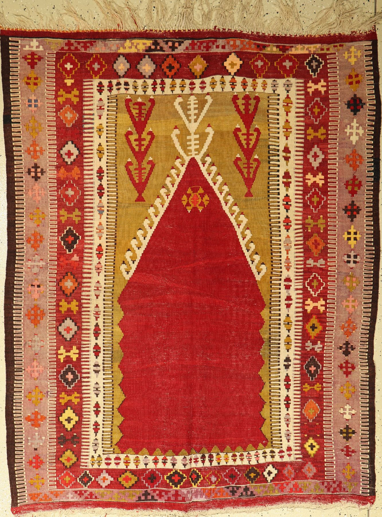 Anatolischer Gebetskelim alt, Türkei, um 1940, Wolle auf Wolle, ca. 176 x 138 cm, EHZ: 2