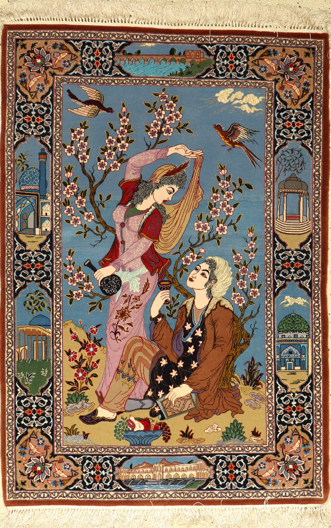 Feiner Esfahan Bildteppich, Persien, ca. 40Jahre, Korkwolle mit und auf Seide, ca. 122 x 85 cm, EHZ: 2