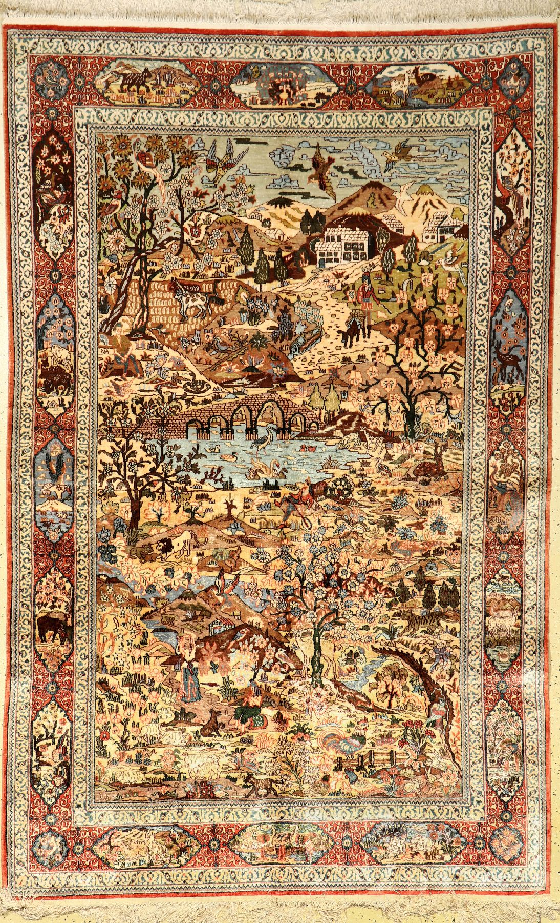 Feiner Seiden Kashmir, Indien, ca. 40 Jahre, reine Naturseide, ca. 246 x 156 cm, EHZ: 2, sehr feine Qualität