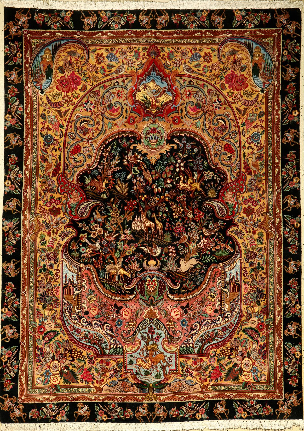 Feiner Täbriz alt (50 RAJ), Persien, ca. 60Jahre, Korkwolle mit Seide, ca. 214 x 155 cm, dekorativ, EHZ: 2, seltenes Design