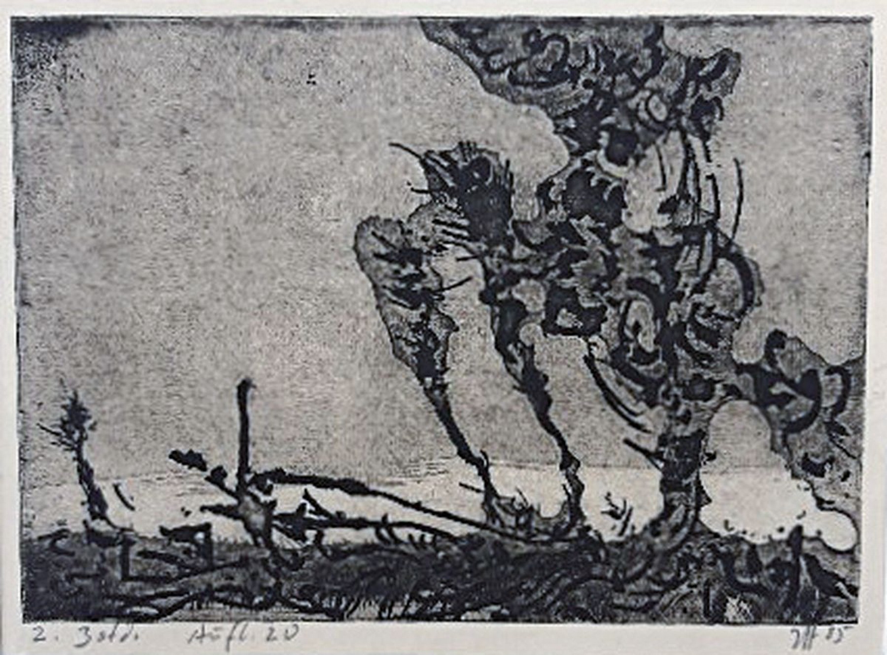 Horst Janssen, 1929-1995, Radierung, handsign., dat. 85, Auflage 20, Platte ca. 11,5x16 cm , PP gesamt ca. 30x40 cm , gebrs. auf PP zusehen