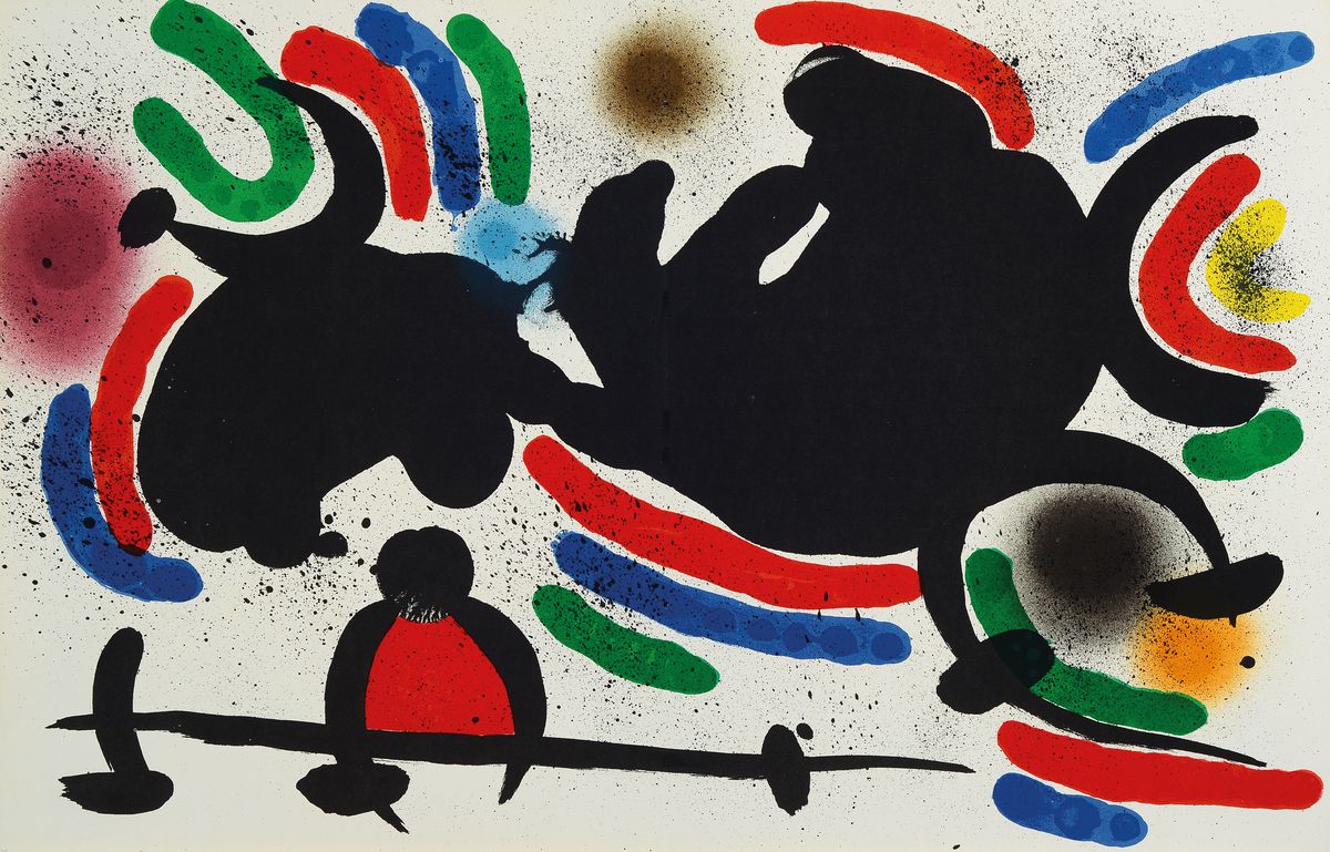 Joan Miro, 1893-1983, Konvolut aus 2 Farblithografien, eins davon sign., ca. 32x49,5 cm, signierte ca. 37,5x55 cm