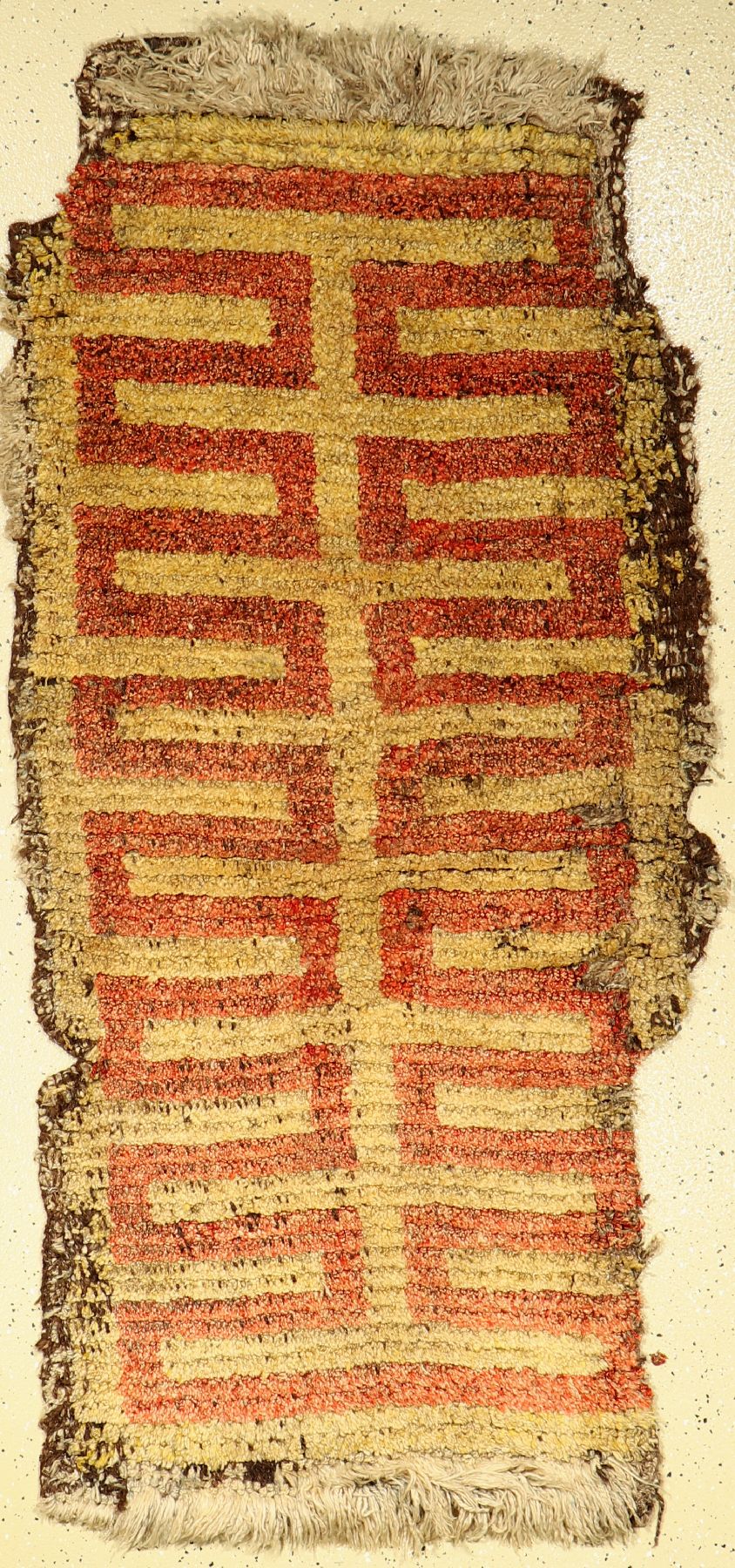 Früher Wangden Drumtze antik, Tibet, Mitte 19.Jhd. oder früher, Wolle auf Wolle, ca. 166 x 80 cm, sehr selten, (fragmentarische Erhaltung)