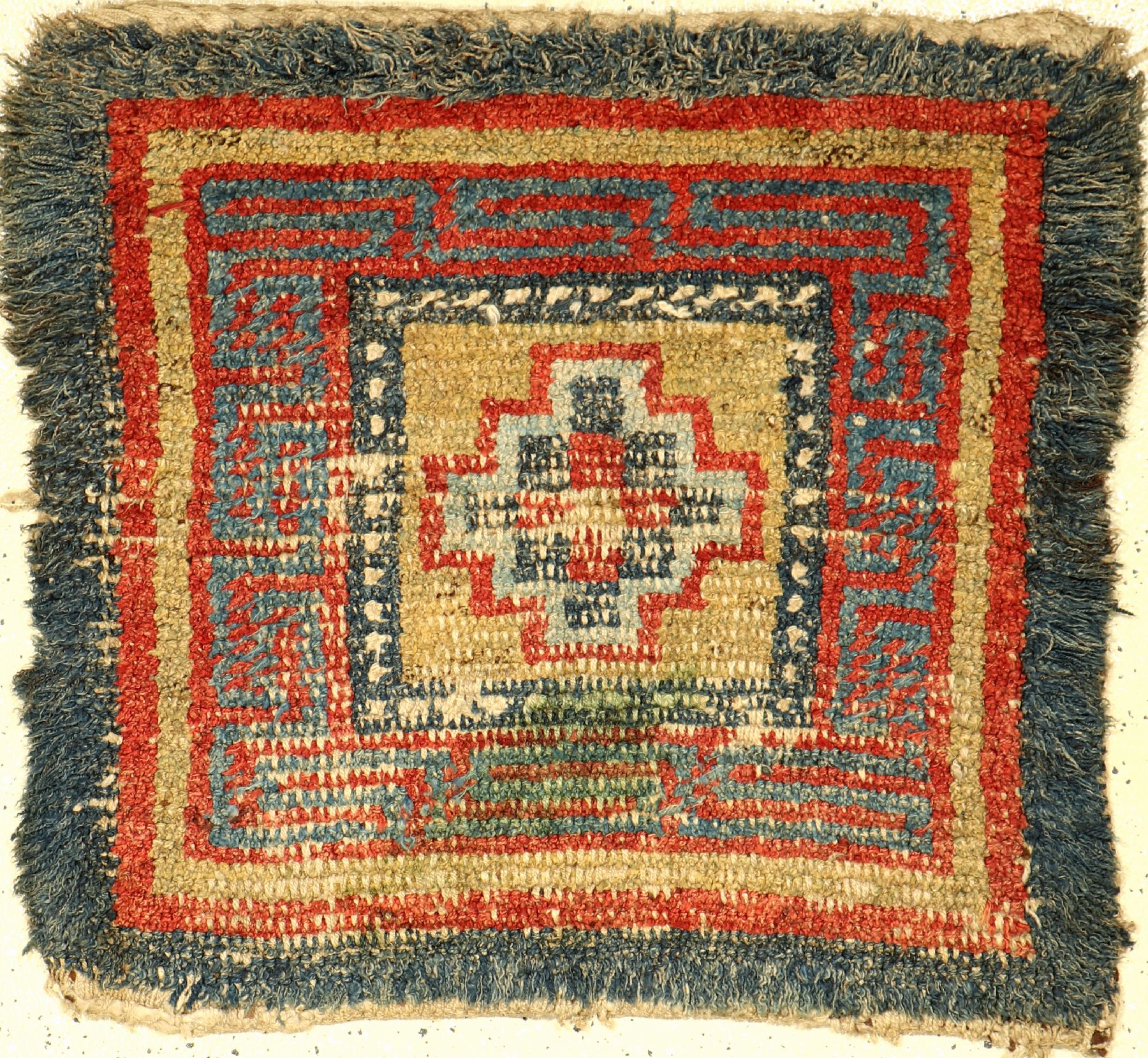 Wangden Drumtze antik, Tibet, 19.Jhd., Wolle auf Wolle, Aus der Sammlung Koos de Jong, ca. 80 x 76 cm.