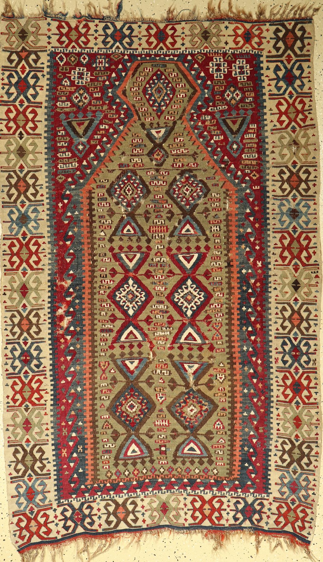 Ostanatolischer Gebetskelim, antik, Anatolien, um 1890, Wolle auf Wolle, ca. 184 x116 cm, EHZ: 4-5