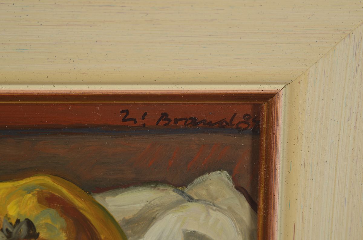 Detail a: Werner Brand, geb. 1933, Stillleben mit Quitten, Öl/Malkarton, rechts oben signiert, ca. 18x24cm, R. ca. 28x33cm