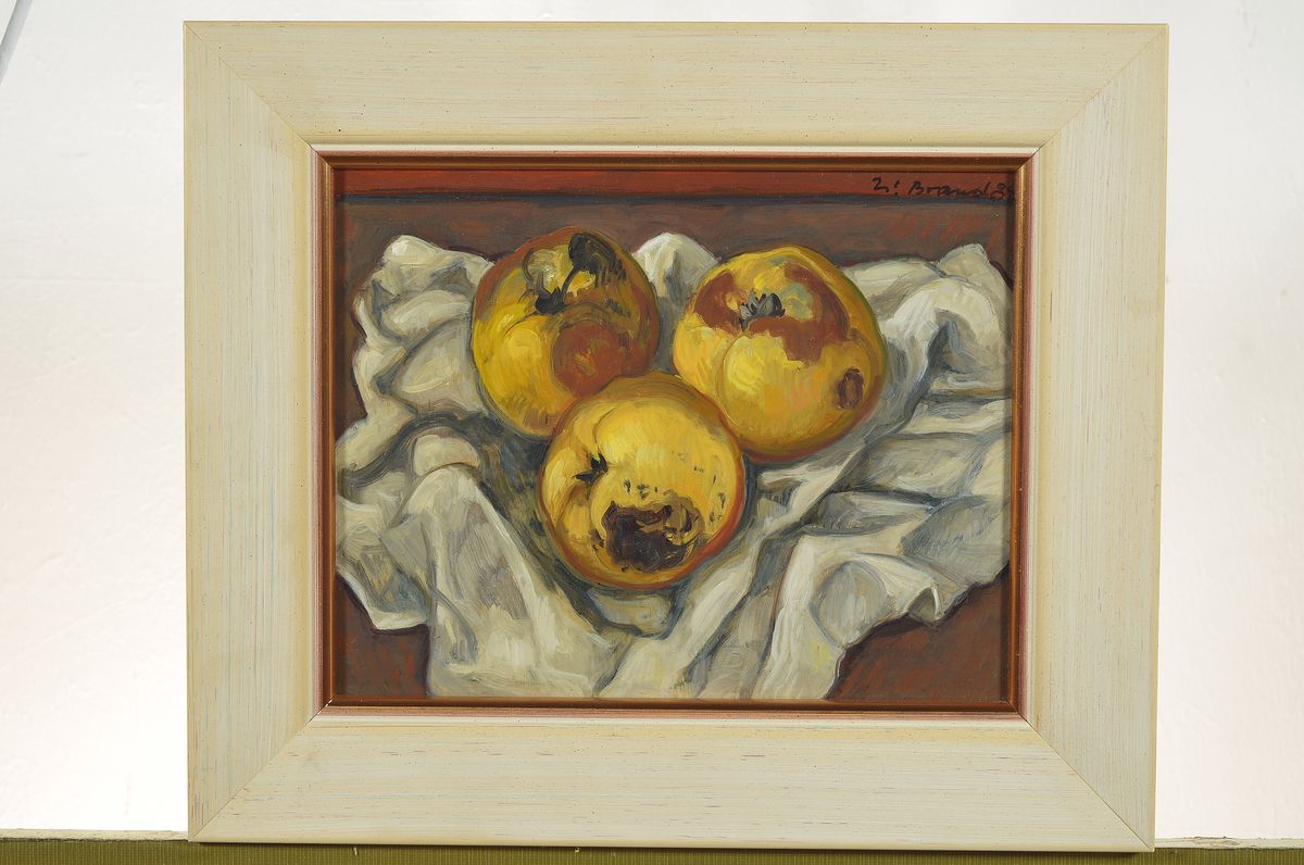 Detail k: Werner Brand, geb. 1933, Stillleben mit Quitten, Öl/Malkarton, rechts oben signiert, ca. 18x24cm, R. ca. 28x33cm