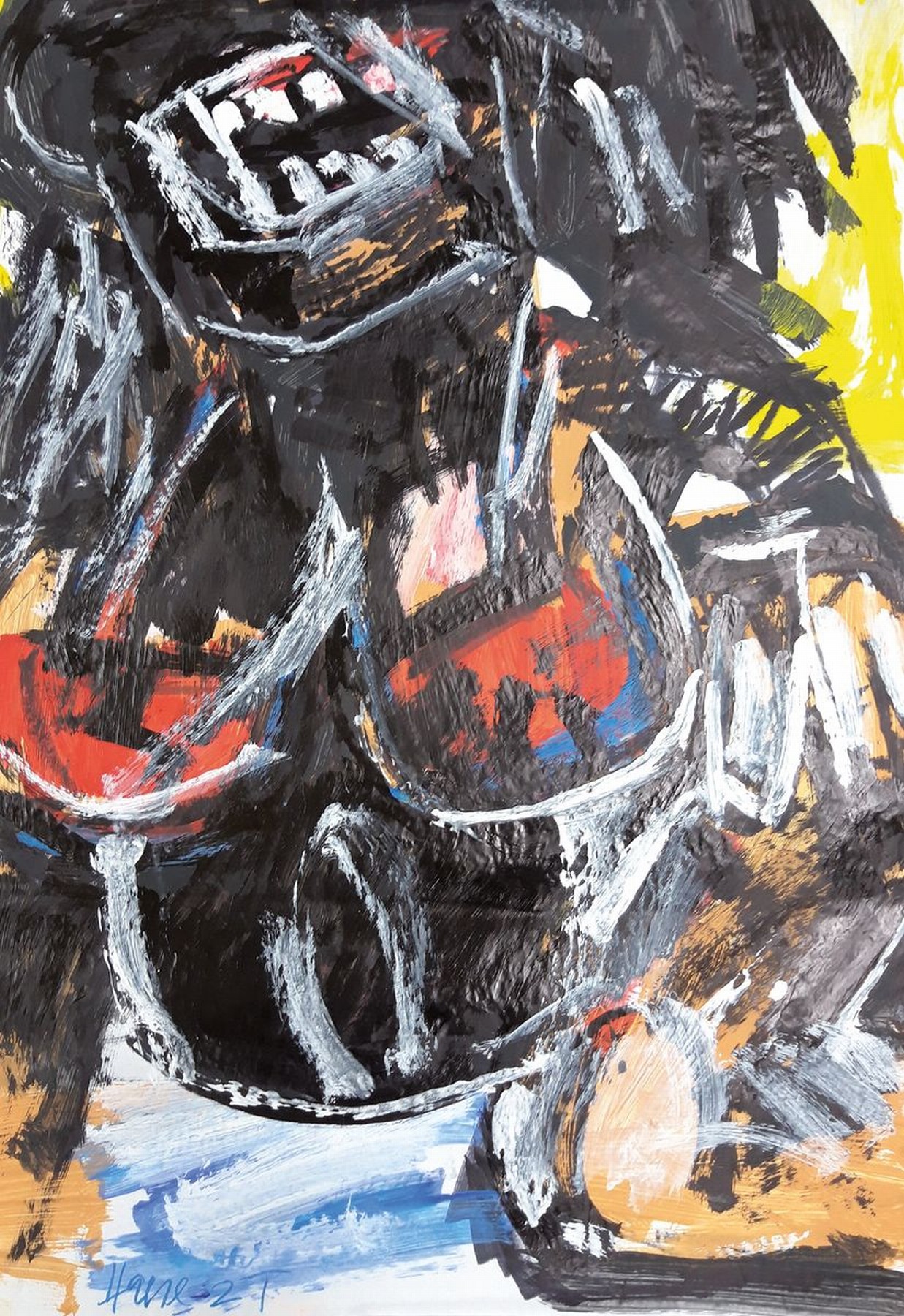 Detail k: Peter Haese, geb. 1936 Berlin, lebt und arbeitet in Kandel, Studium an der Akademie Karlsruhe bei HAP Grieshaber und Kindermann, hier: Mischtechnik ...