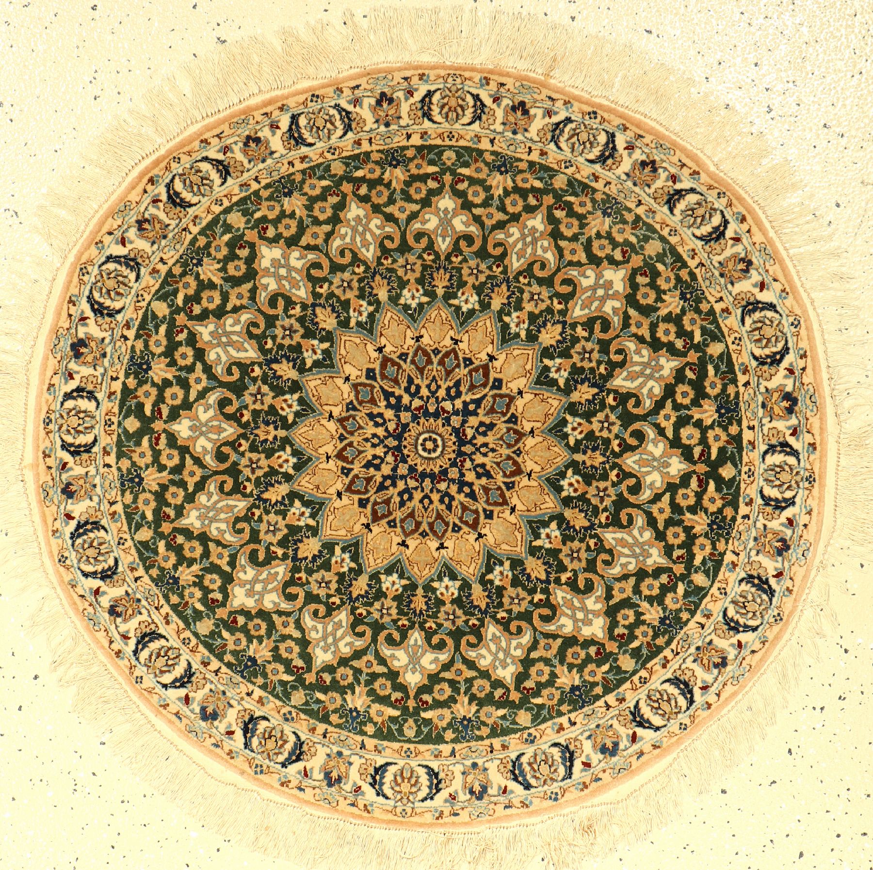 Feiner grüner Nain alt (6LA), Persien, ca. 40 Jahre, Korkwolle mit Seide, ca. 87 cm, EHZ:2