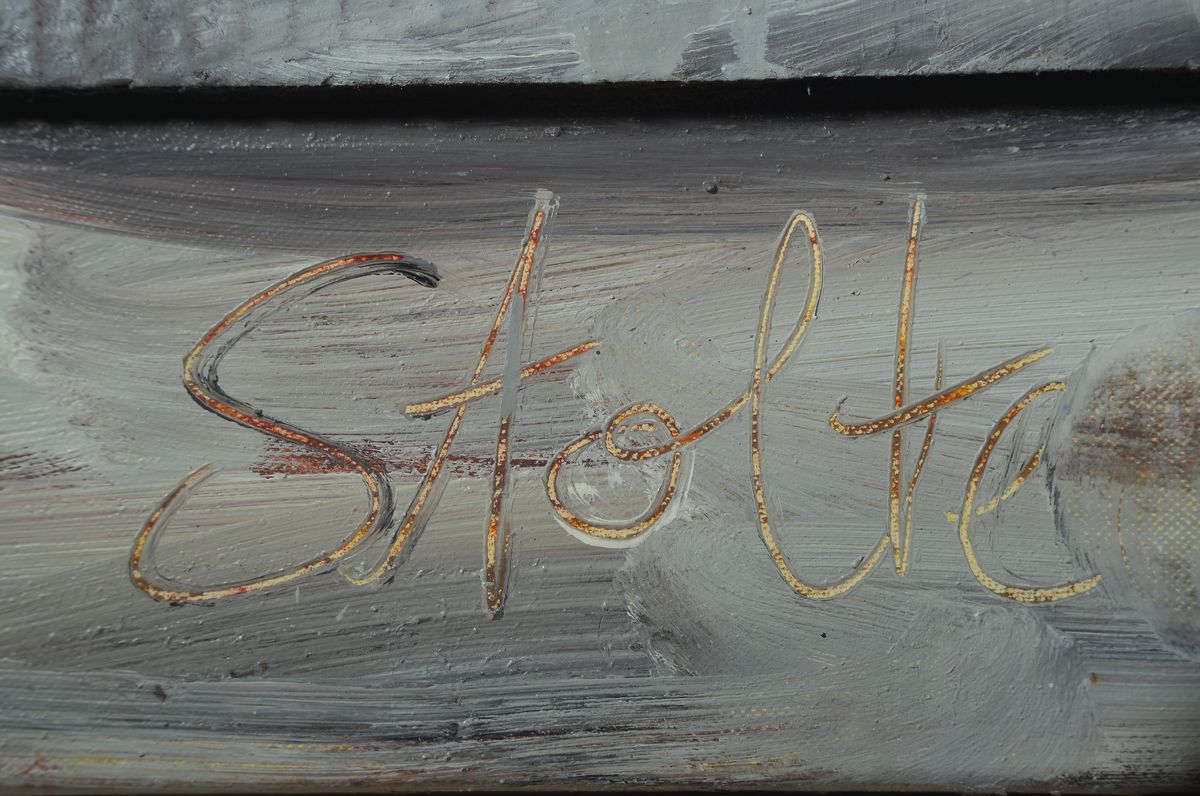 Detail a: J. Stolte, collage Arbeit auf Karton, links unten sign., Rahmen, gesamt ca. 122x164 cm