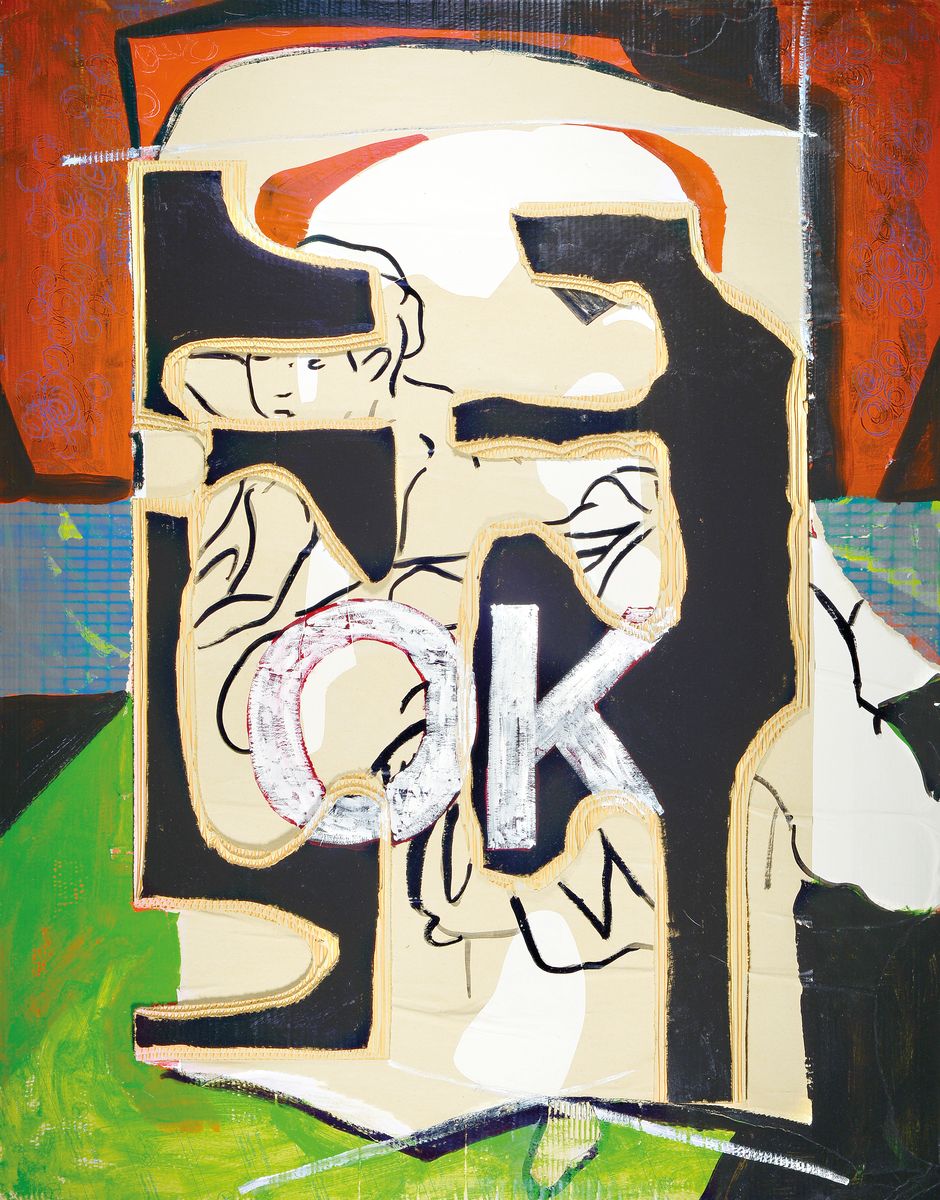 J. Stolte, collage Arbeit auf Karton und auf Lwd, ca. 147x115 cm