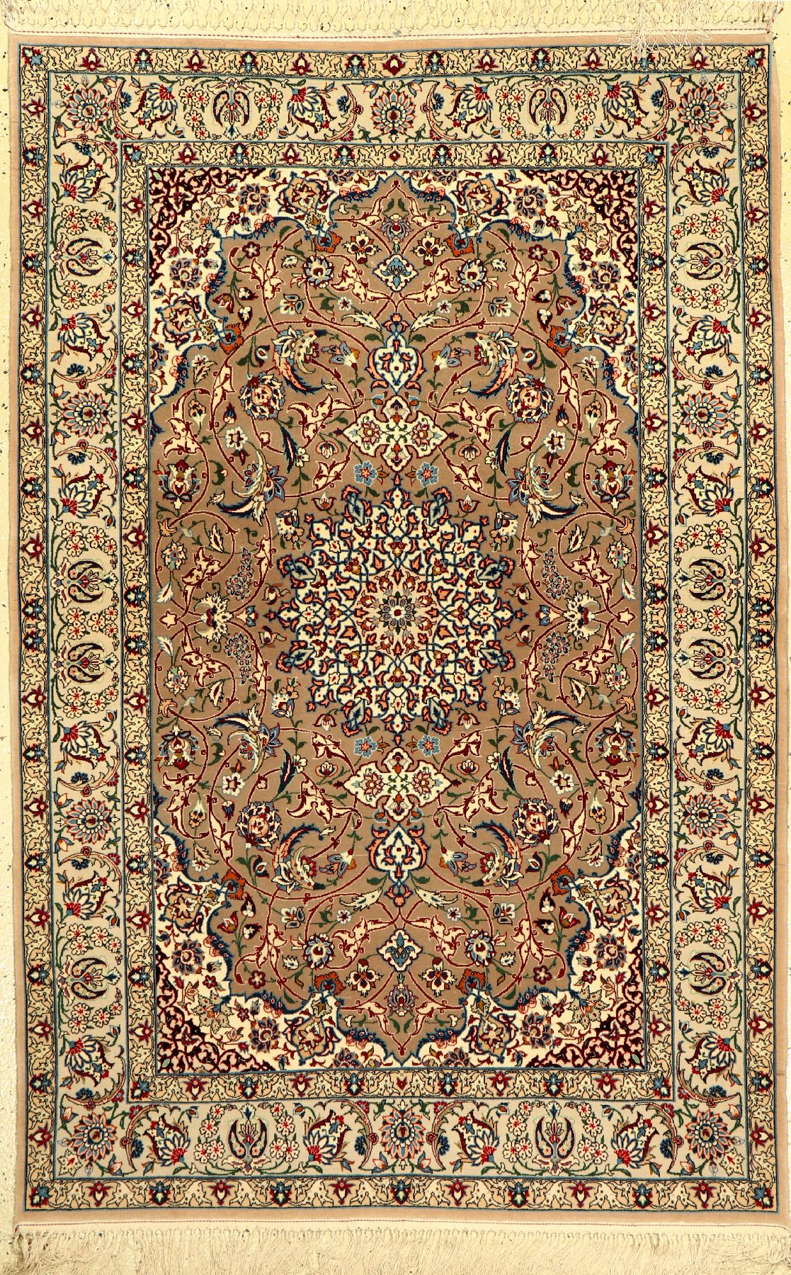 Feiner Esfahan, Persien, ca. 30 Jahre, Korkwolle auf Seide, ca. 170 x 111 cm, hochwertig, EHZ: 2