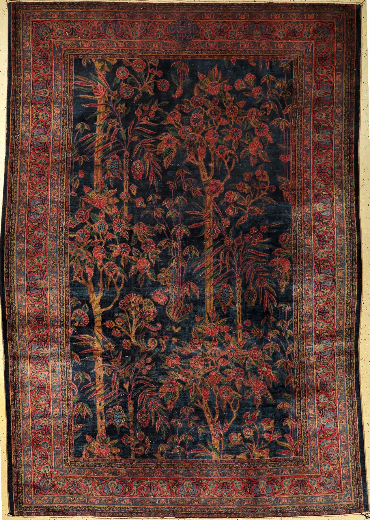 Seltener Keschan "Tavusian" antik (Us Re-Import) "Signiert", Persien, um 1900, Korkwolle, ca. 291 x 208 cm, EHZ: 4-5 (Risse, ...