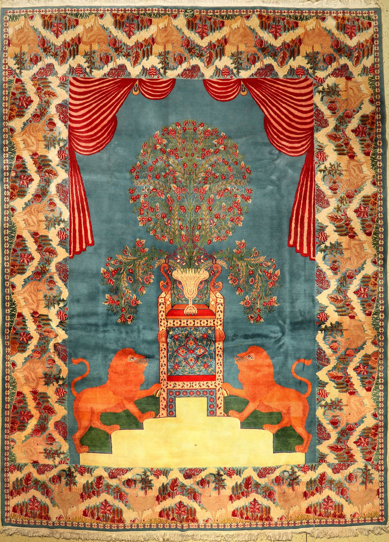 Birjand "Gemacht zum Jubiläum der Pahlavi Dynastie" alt, Persien, um 1960/1970, Wolle auf Baumwolle, ca. 405 x 293 cm, EHZ: 2-3 (Signiert)