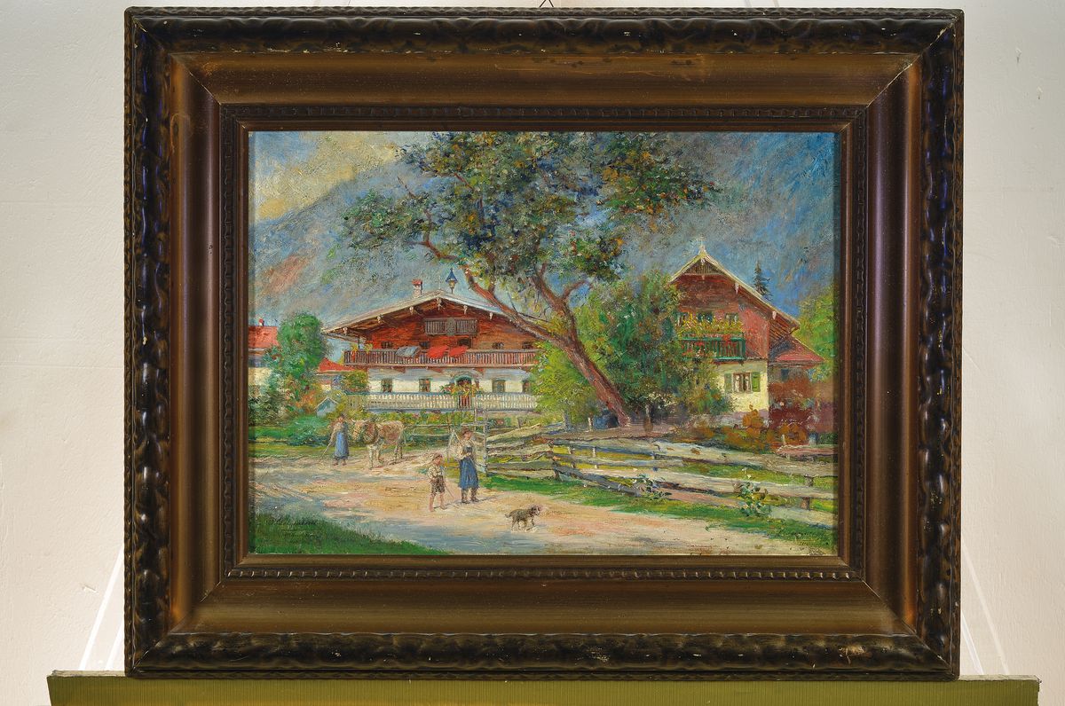 Detail k: Paul Felgentreff, 1854 Potsdam-1933 München, Studium an den Akademien Leipzig und München, war Schüler von Seitz und Defregger, hier: Personen vor ...
