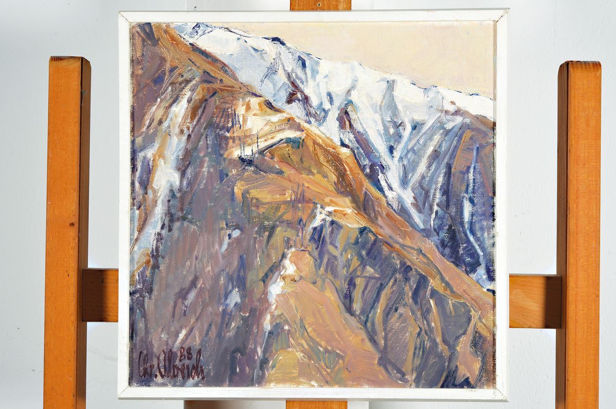 Detail k: Christel Abresch, 1931 Sulzbach-2011 Neustadt a.d. Weinstraße, Hochgebirgspass, Öl/Lwd, links unten signiert und dat. 88, ca. 30x30cm