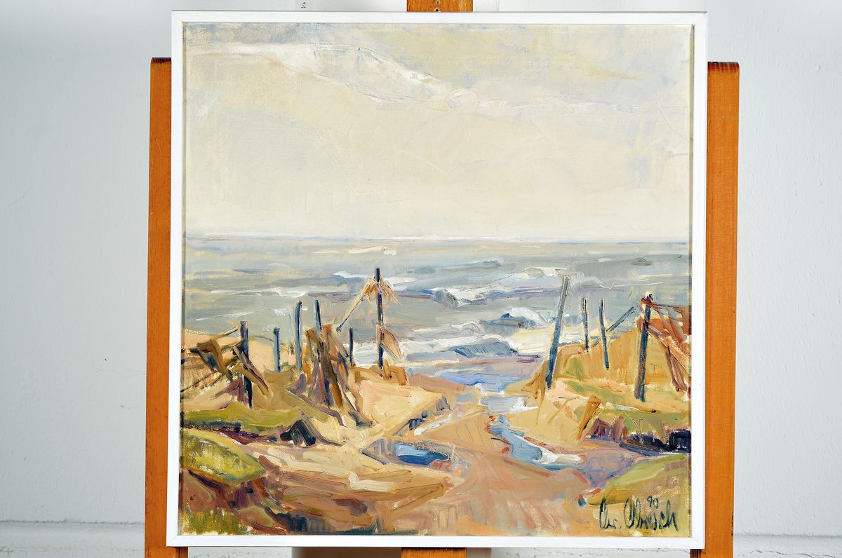 Detail k: Christel Abresch, 1931 Sulzbach-2011 Neustadt a.d. Weinstraße, Aufkommende Flut in Sahlenburg, rückseitig so betitelt, Öl/Lwd, rechts unten ...