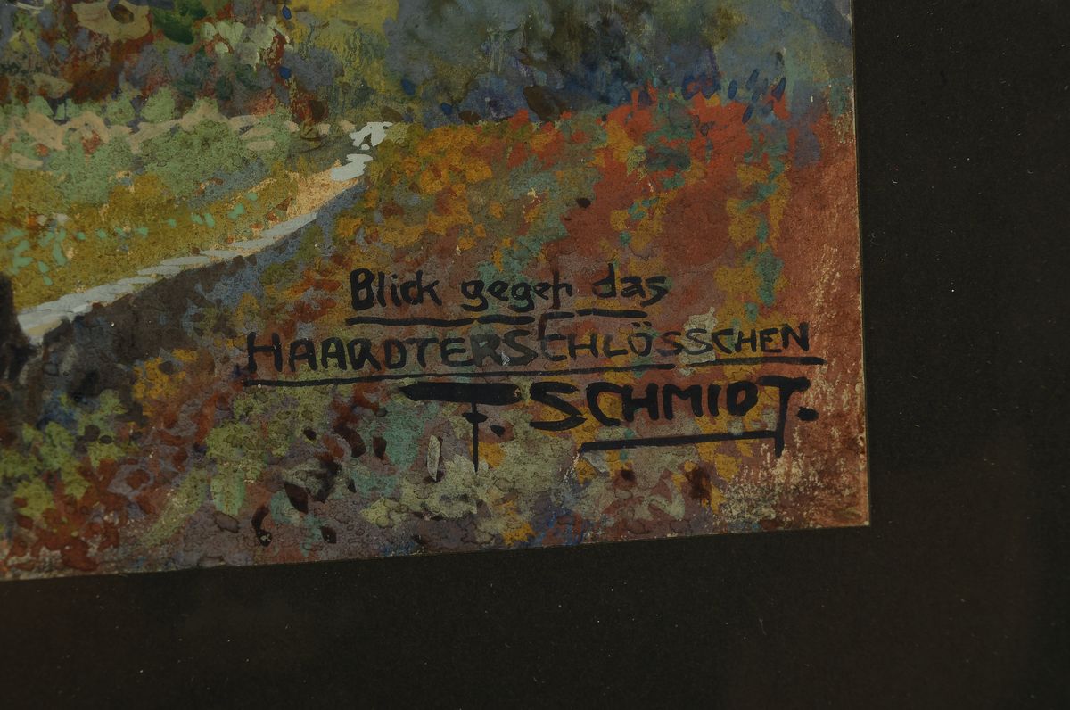 Detail a: Franz Schmidt, 1884-1951, Blick gegen das Haardter Schlößchen, rechts unten so betitelt und signiert, ca. 29x41cm, PP, u.Gl., R. ca. 46x58cm