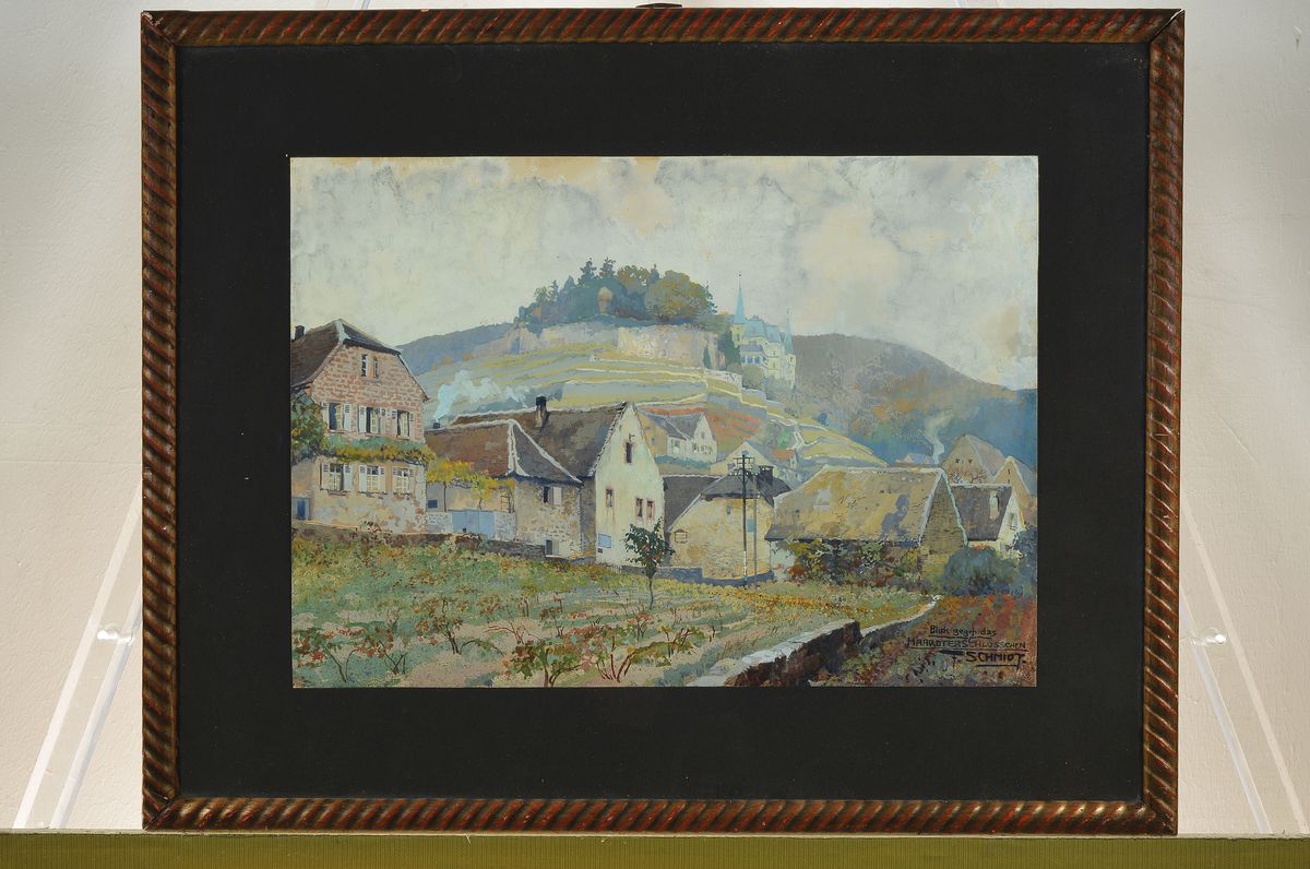 Detail k: Franz Schmidt, 1884-1951, Blick gegen das Haardter Schlößchen, rechts unten so betitelt und signiert, ca. 29x41cm, PP, u.Gl., R. ca. 46x58cm