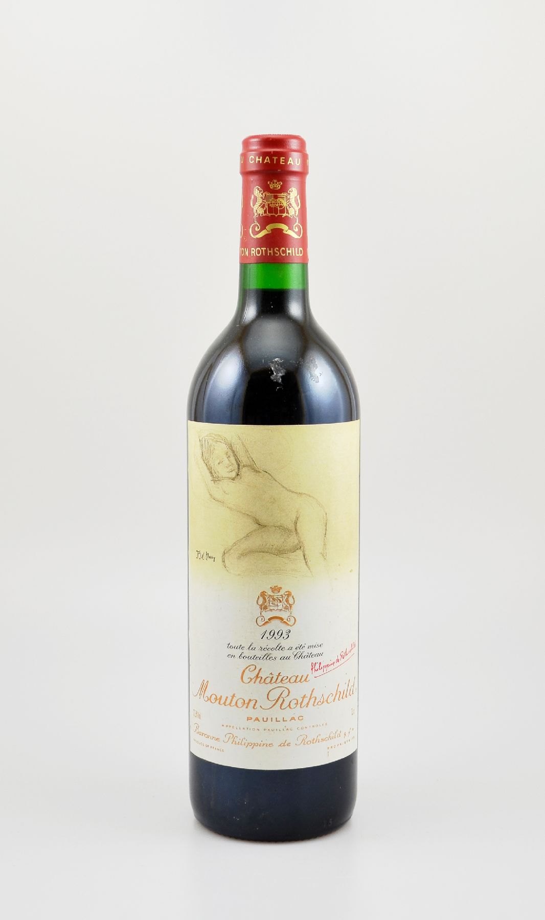 1 Flasche 1993 Chateau Mouton Rothschild, Pauillac, Premier Grand Cru Classe, ca. 75 cl, 12,5 % Vol., Füllstand: into neck, sehr guter ...