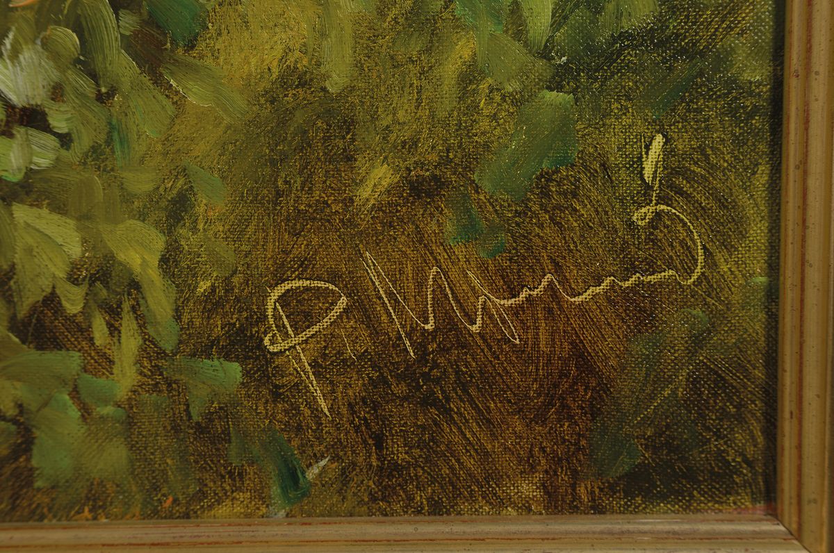 Detail a: Ingfried Paul Henze Morro, 1925 Leipzig-2013, Herbstliche Landschaft mit Bachlauf und Spaziergängern, Öl/Lwd, rechts unten signiert P. Morro, ca. ...