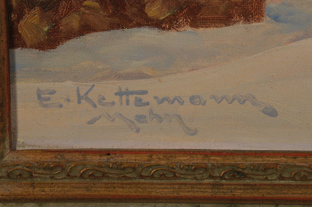 Detail a: Erwin Kettemann, 1897 München-1971 Tegernsee, Winterlandschaft in den Bergen im Abendrot, Öl/Lwd, links unten signiert, ca. 60x80cm, R. ca. 75x95cm